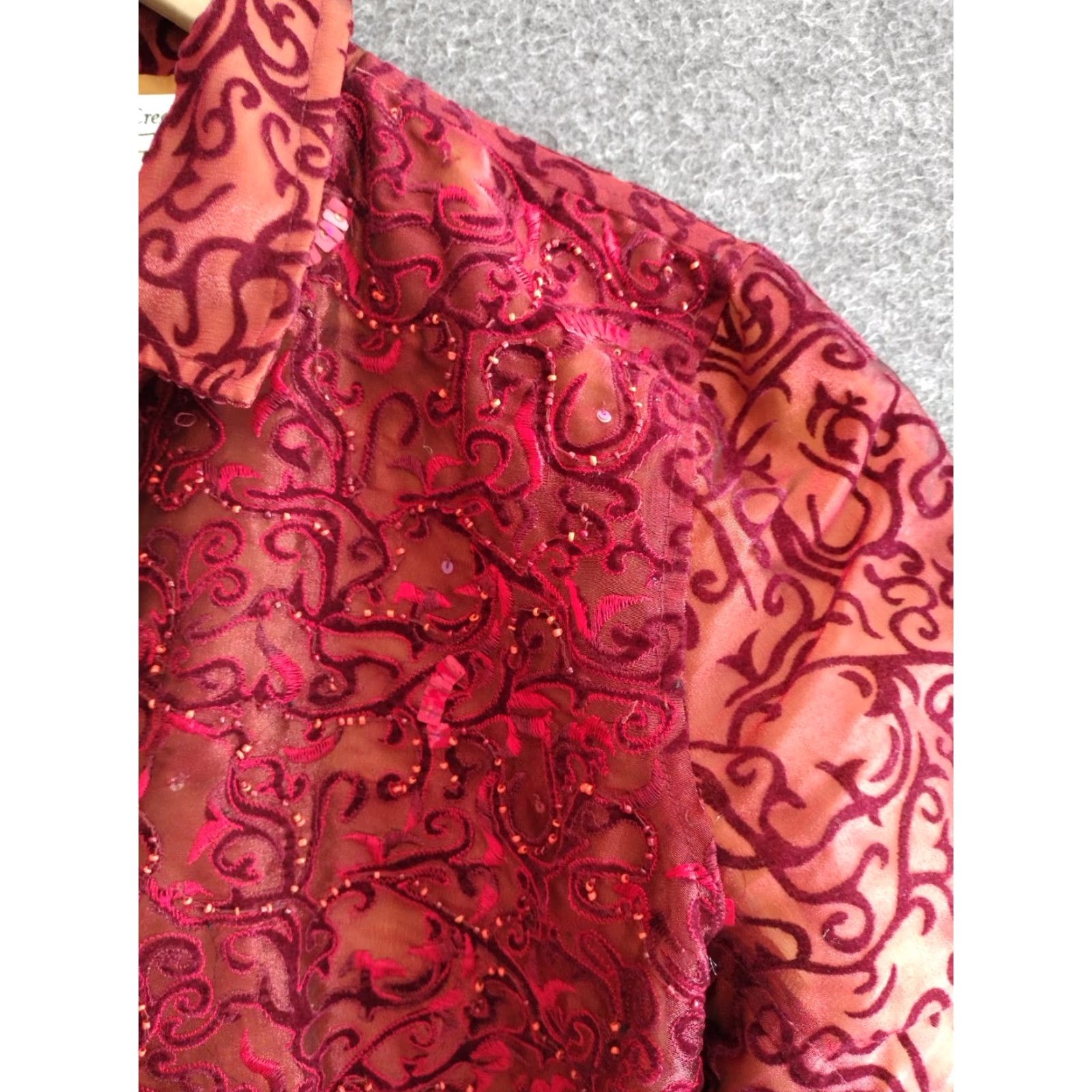 Coldwater Creek VINTAGE Coldwater Creek Beaded Jacket Blazer Velvet Burnout Women's PM Burgundy Floral 90s Jacket Mens Womens Size M / US 6-8 / IT 42-44 - 7 Thumbnail