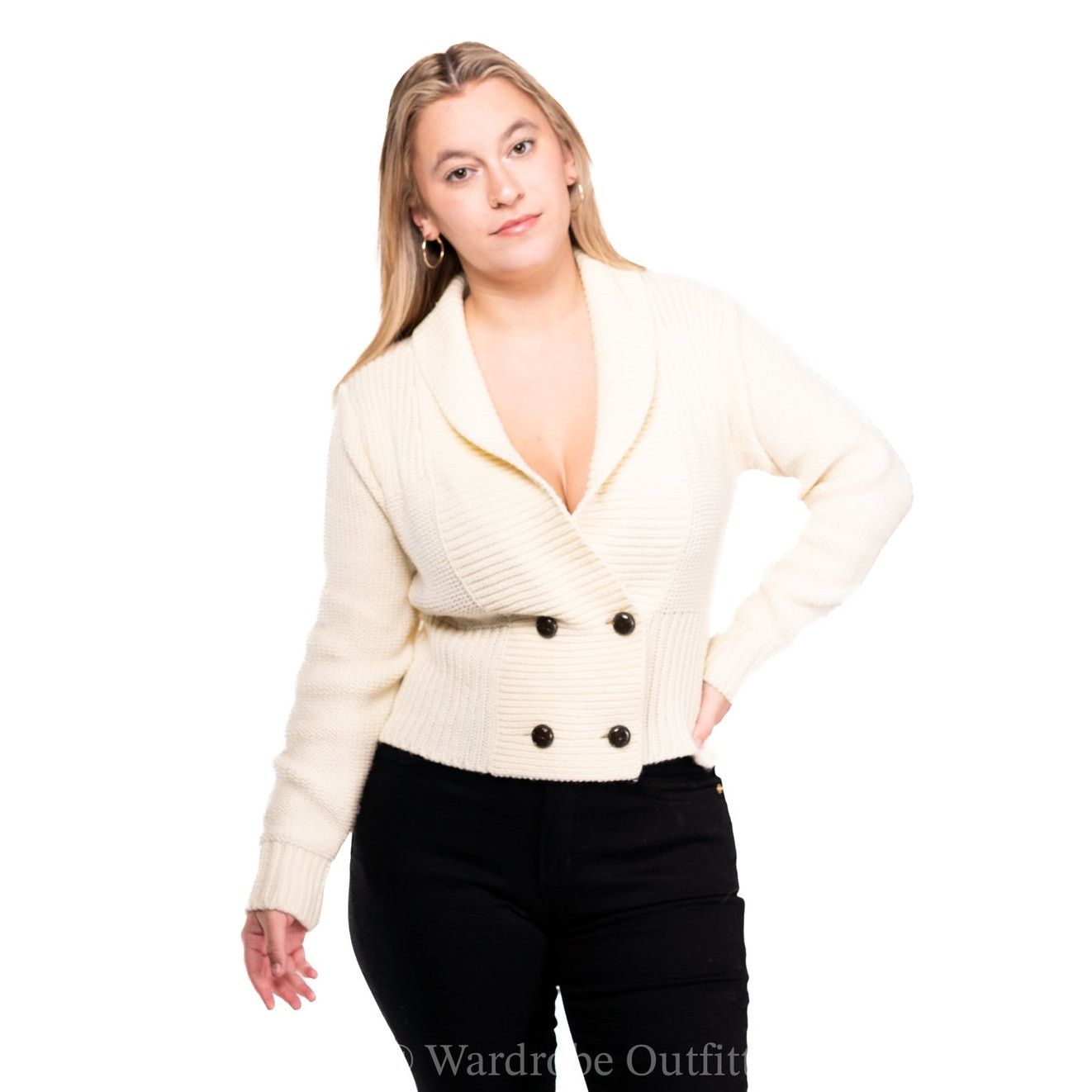 Vintage Vintage 1960's Bone White Mid Century Cardigan Sweater Size L / US 10 / IT 46 - 2 Thumbnail