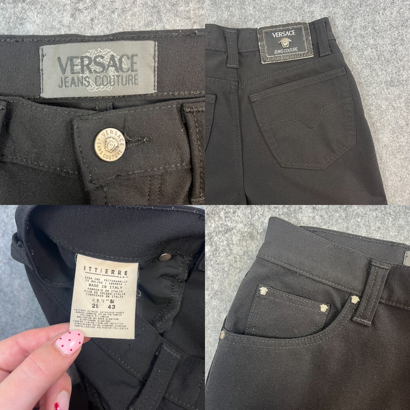 Versace VINTAGE Versace Black Straight Trousers 29 32 UK 10 Womens Pants Chino Flagship Logo Glitter Design Ballistic Elasticated? Size 29" - 8 Thumbnail