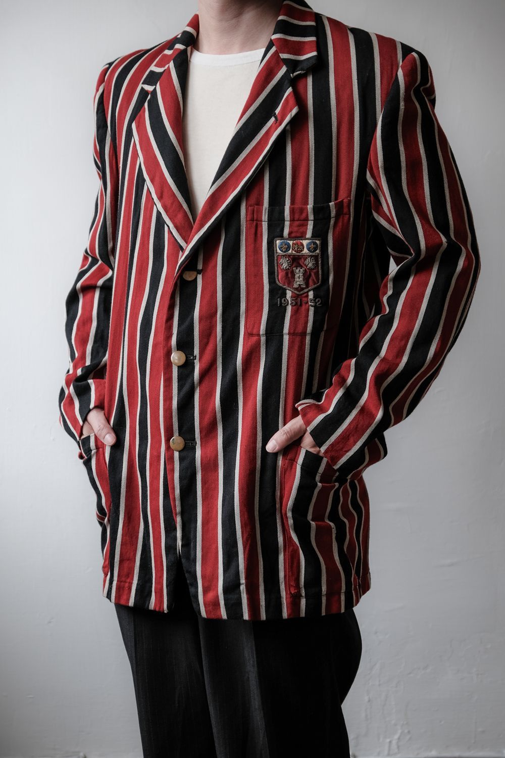 Vintage 1950’s British Royal Garmmar School Boating Striped Blazer Size 46R - 2 Thumbnail