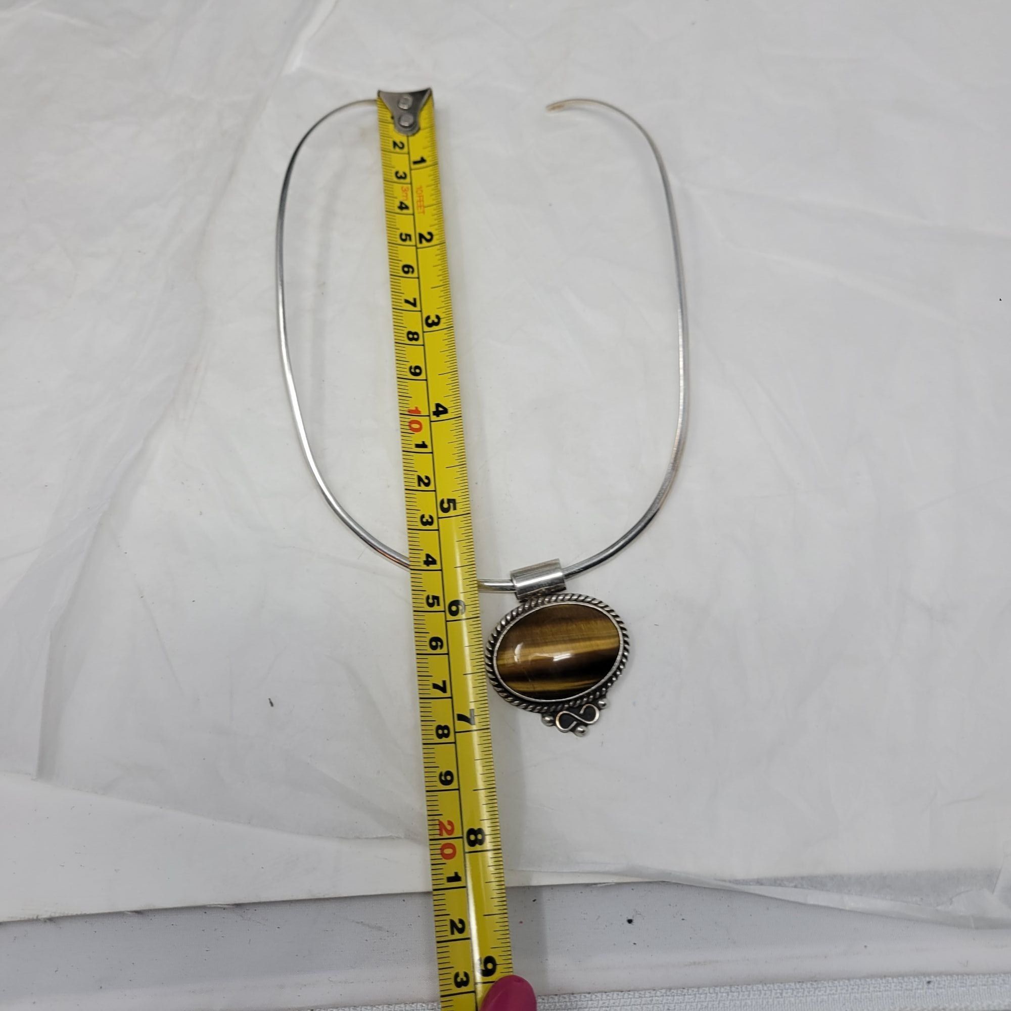Handmade Signed 925 Artisan Tigers Eye Oval Pendant Silver Torque Cho Size ONE SIZE - 10 Thumbnail