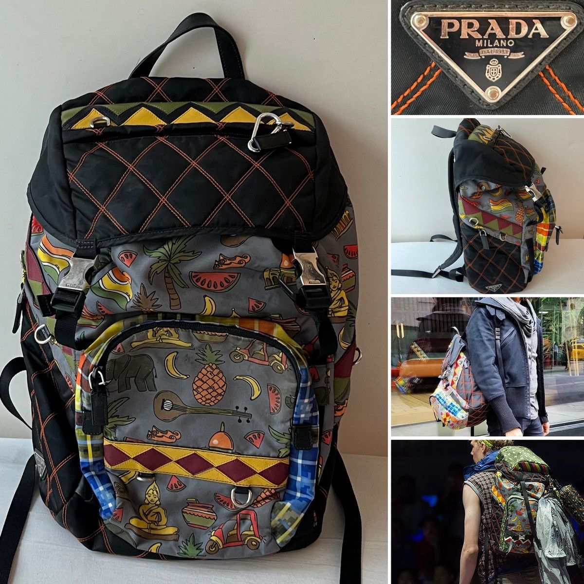 PRADA Backpack Nylon Multicolor Prada Multicolor Pixel Tessuto Nylon Backpack main image 3