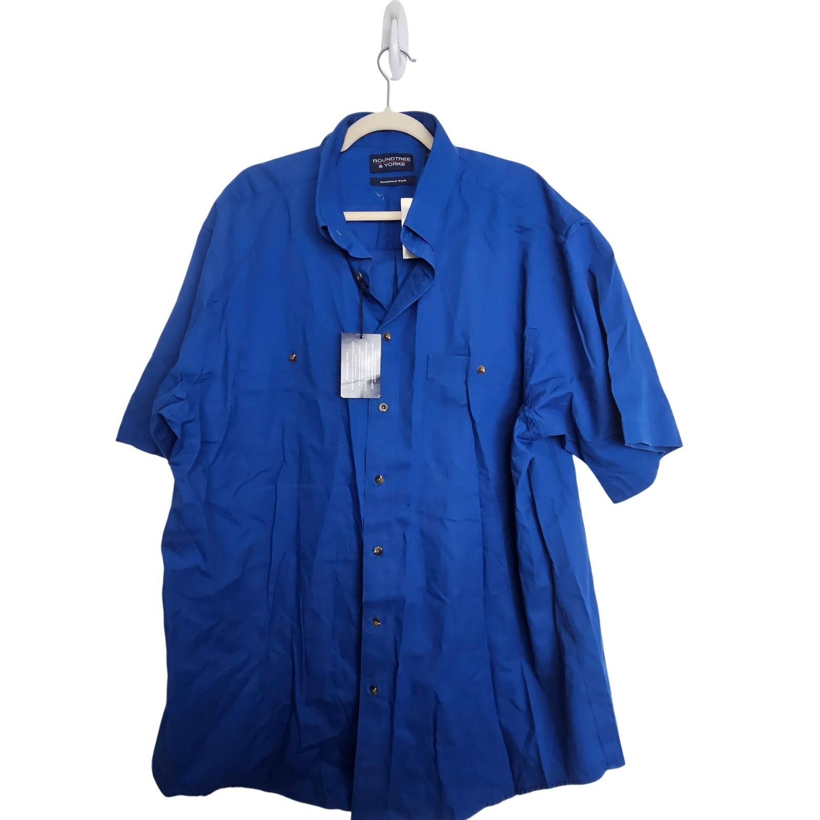 Roundtree & Yorke NEW Roundtree & Yorke Blue Button Shirt Twill Men 2XLT Size US XXL / EU 58 / 5 - 1 Thumbnail