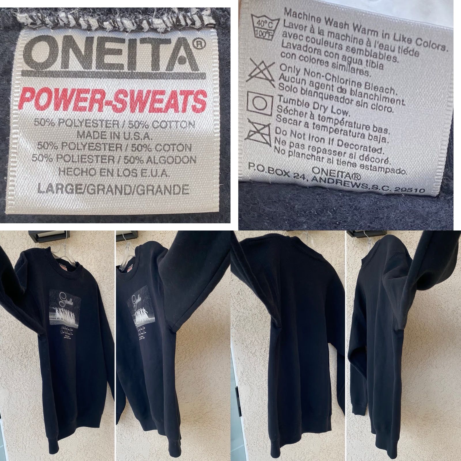 Vintage VINTAGE Oneita Giselle Hoodie Shirt Adults L Black Graphic Print Lobero Theatre 1995 USA Size US L / EU 52-54 / 3 - 9 Thumbnail