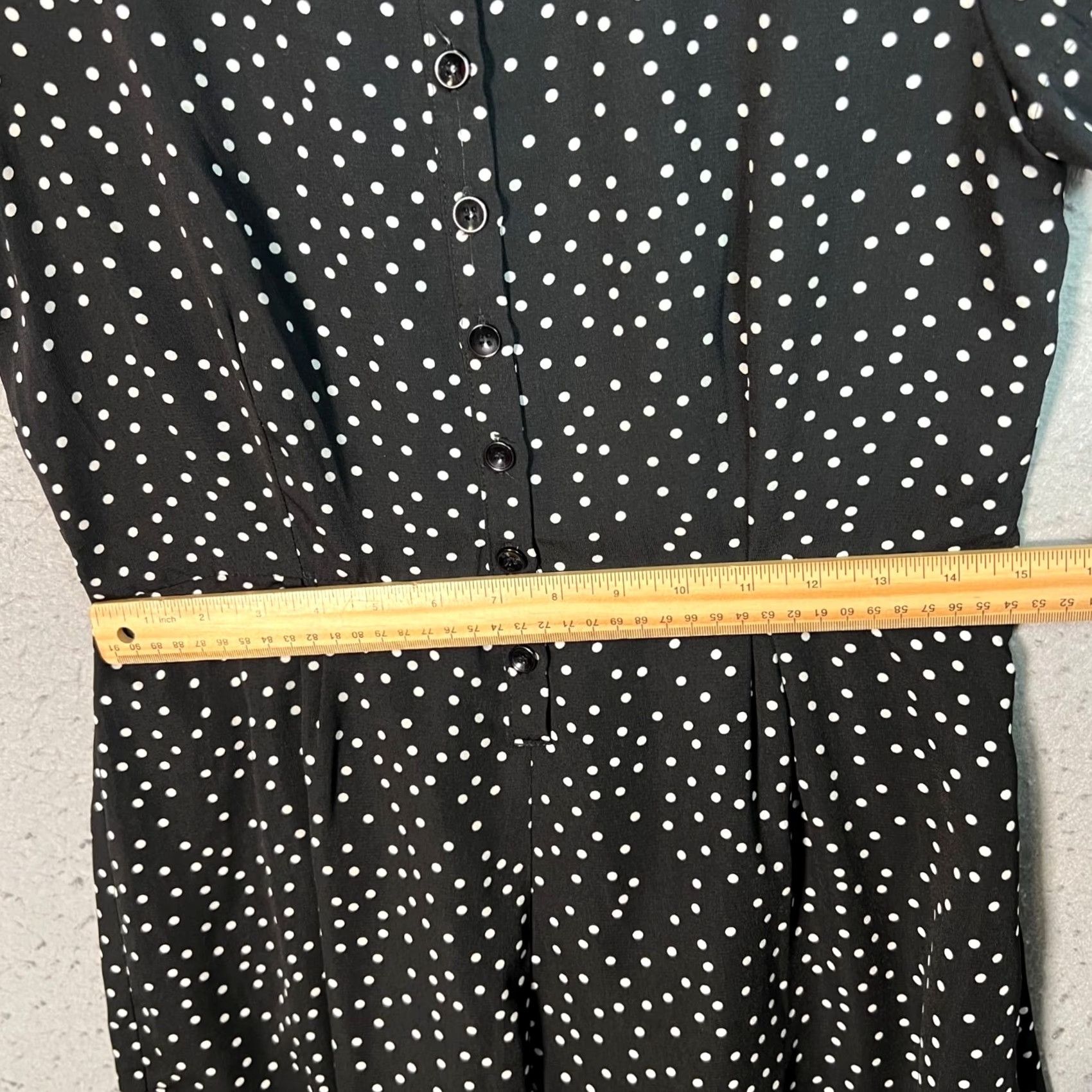 Vintage Mod Ref Romper Shirt Womens Size Small Black White Polka Dot Button-Up One-Piece Short Sleeve Collared Summer Spring Regular Womens Size 28" / US 6 / IT 42 - 7 Thumbnail