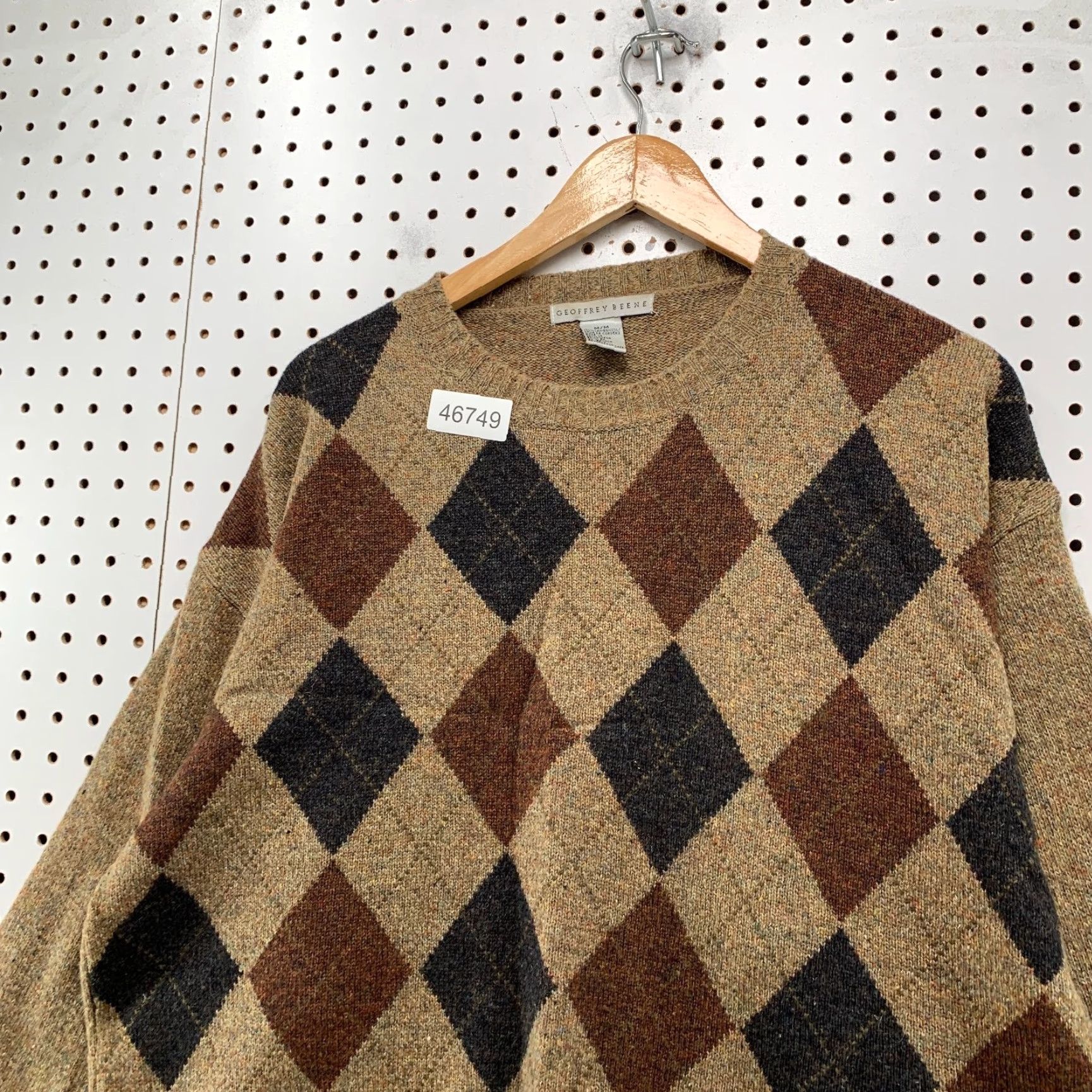 Geoffrey Beene VINTAGE Geoffrey Beene Argyle Wool Sweater Men M Brown Crewneck Pullover Knit Winter Fall Regular Size US M / EU 48-50 / 2 - 5 Thumbnail