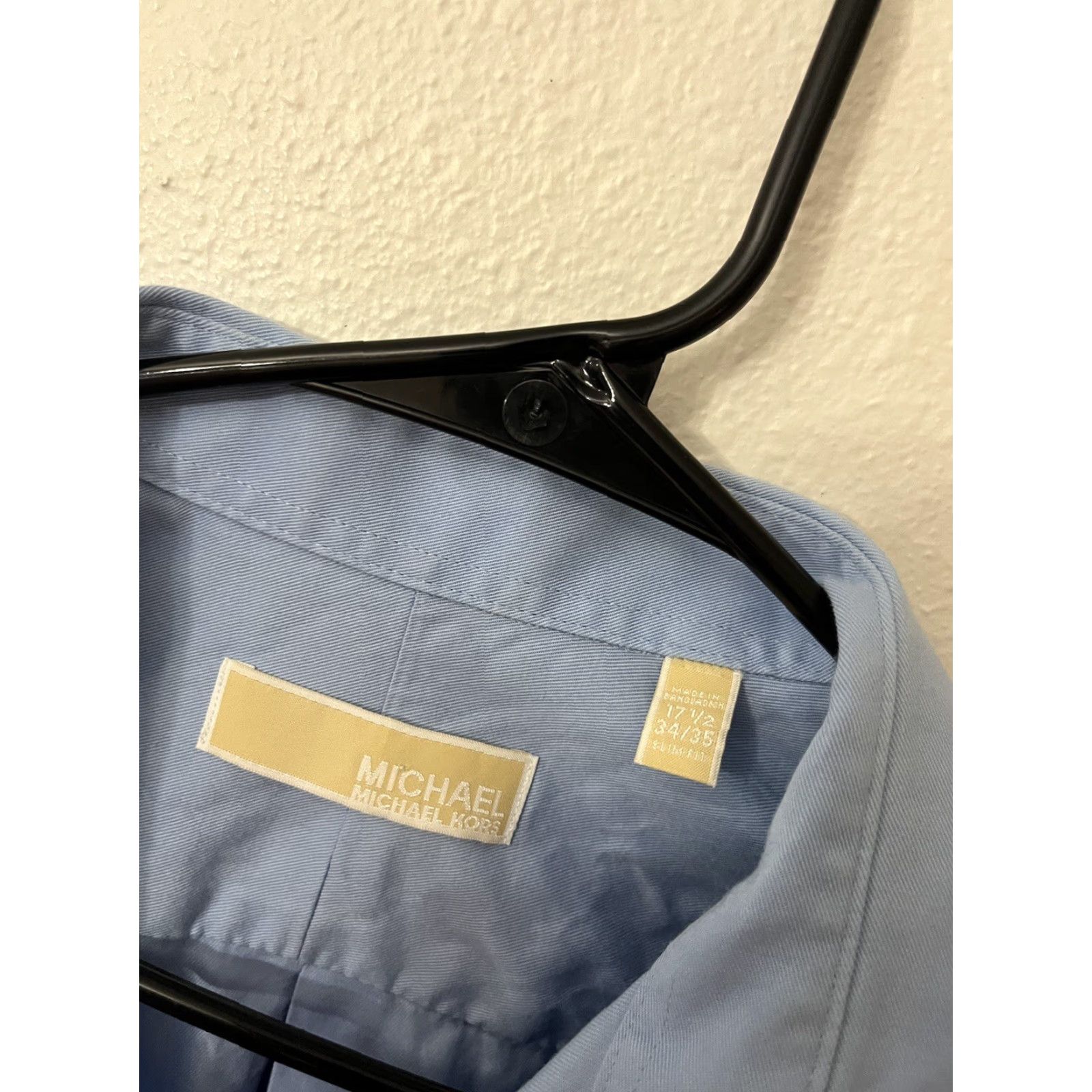 Michael Kors Michael Kors Button-Up Shirt Blue Solid 17.5 34/35 Cotton Non Iron Long Sleeve Collared 100% Cotton Mens Regular Shirt Size 46R - 2 Thumbnail