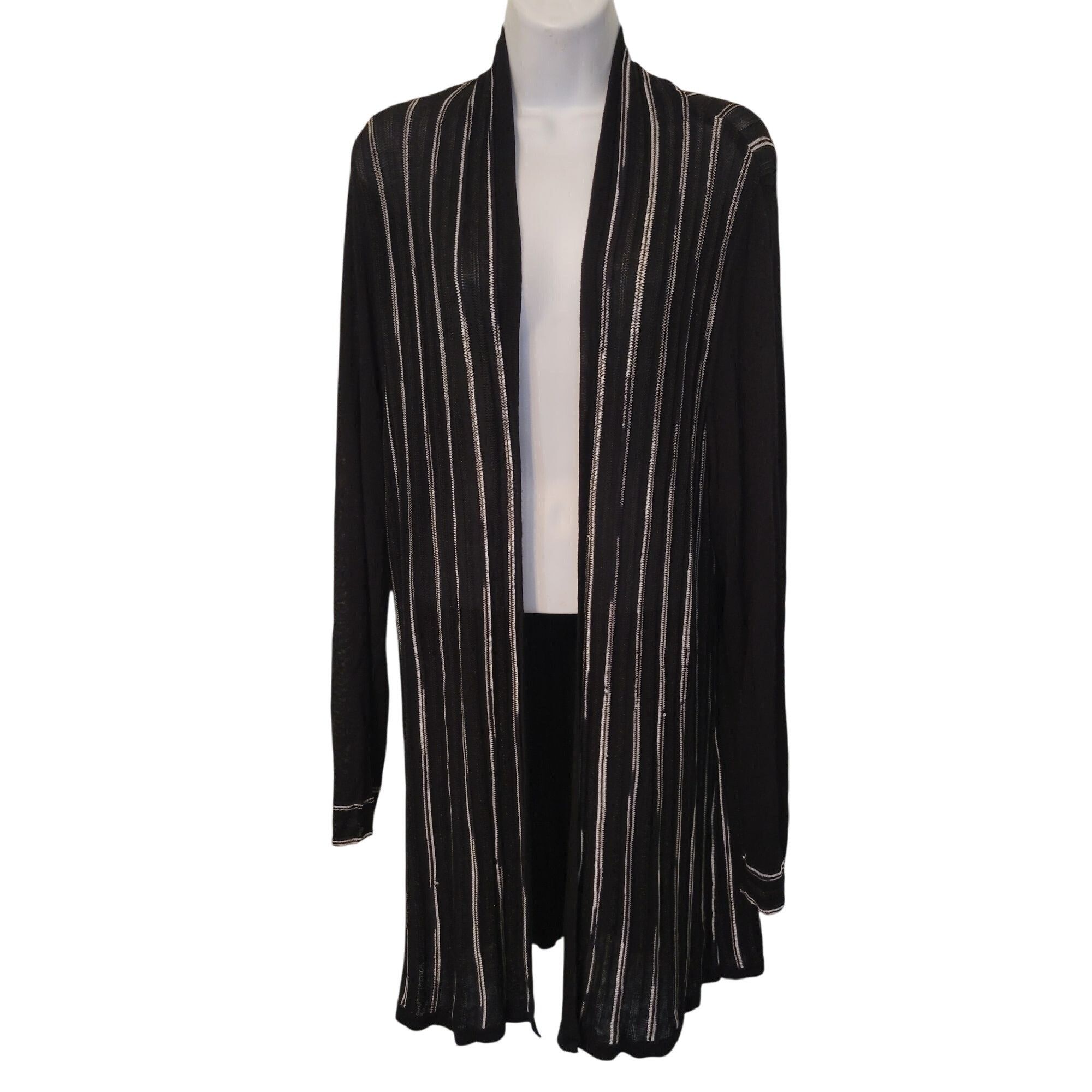 Chicos Chicos Travelers 2 Black Stripe Open Front Long Duster Cardi Size L / US 10 / IT 46 - 1 Thumbnail