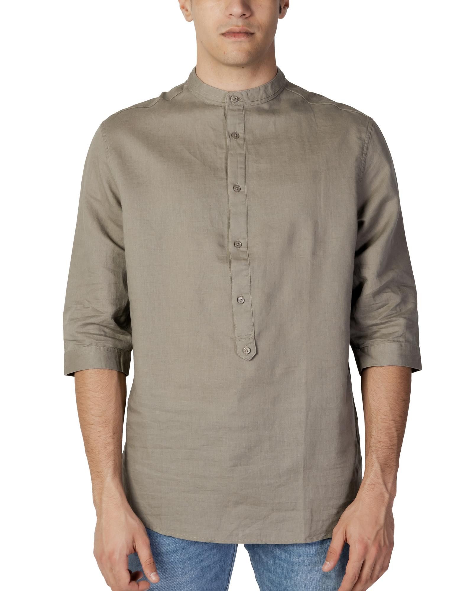 Image of Antony Morato Plain Mandarin Collar Shirt in Beige, Men's (Size Small)