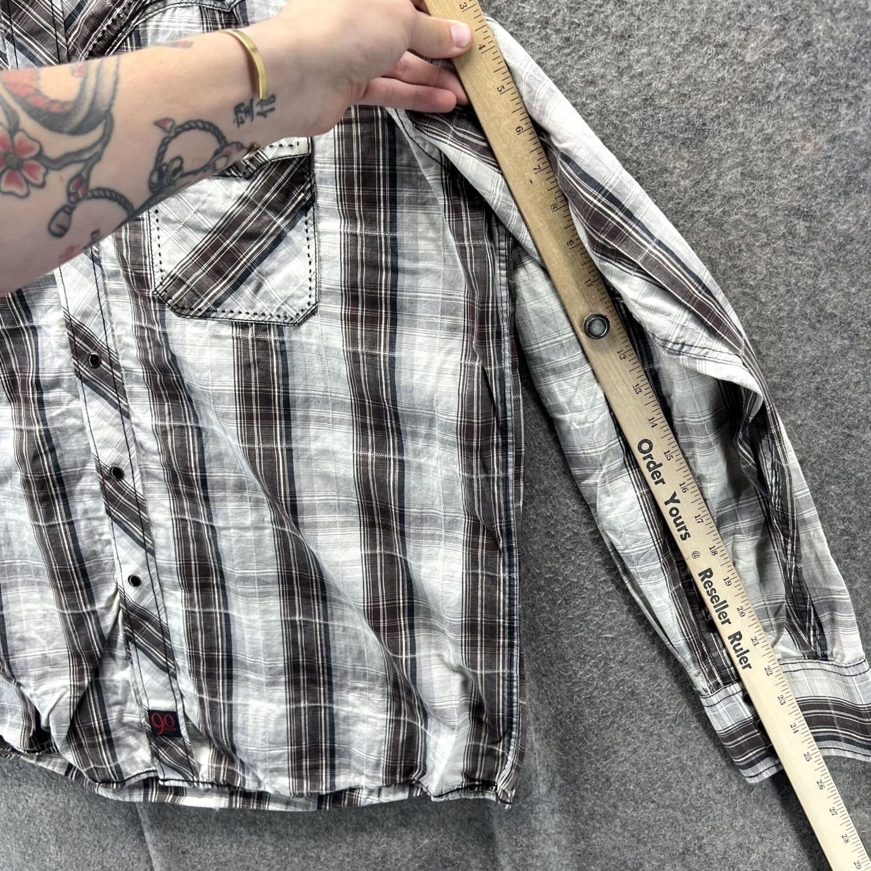Vintage Panhandle Slim Shirt Mens XL Gray Plaid Pearl Snap Western Cowboy Long Sleeve Size US XL / EU 56 / 4 - 5 Thumbnail