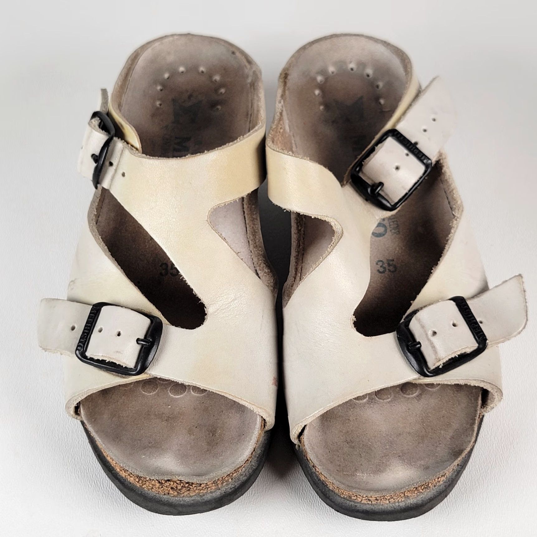 Mephisto MEPHISTO Women's 35 Elka Sandals Double Strap Slide Wedge Cream Beige Slip On Shoes Size US 5 / IT 35 - 2 Thumbnail