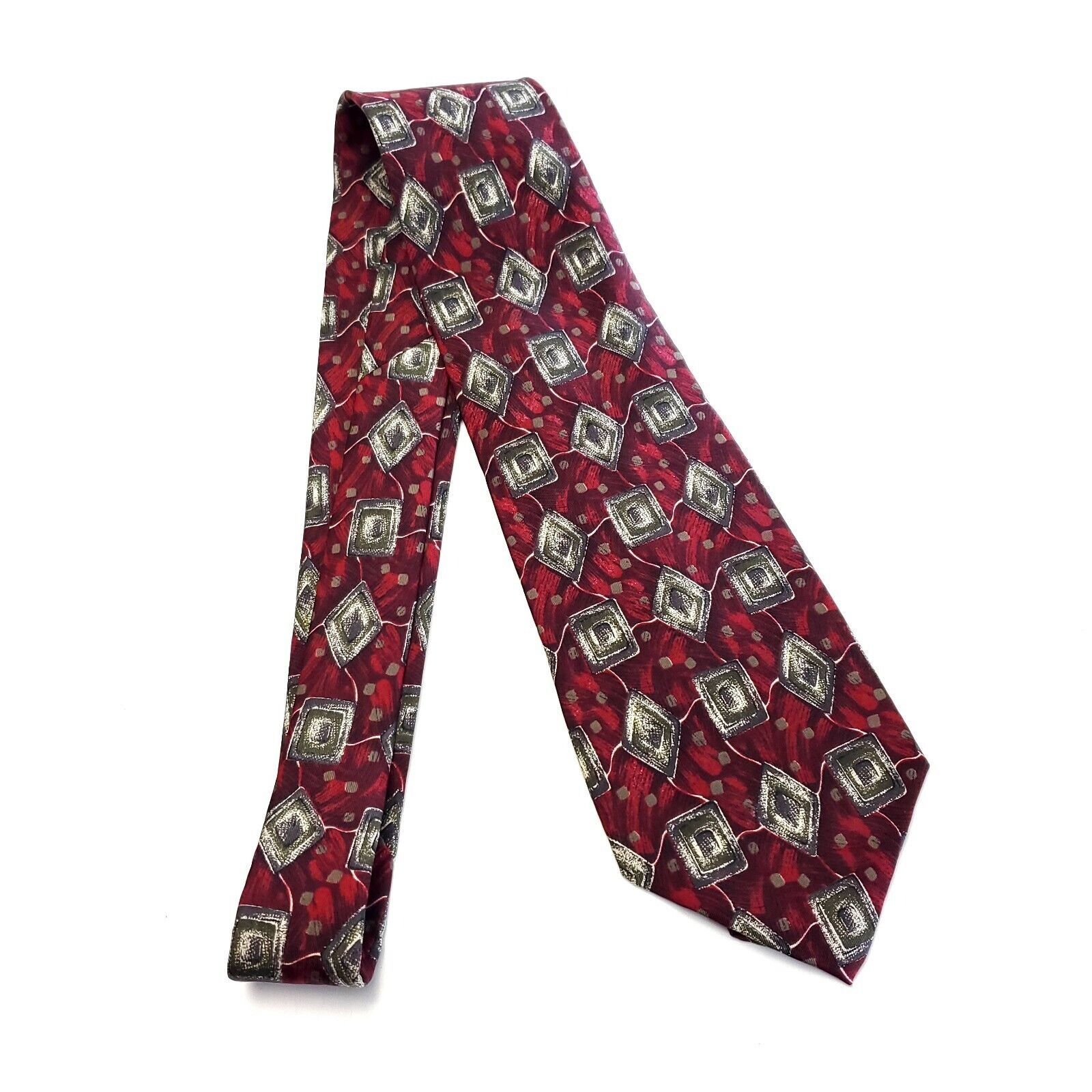 Henry Grethel Henry Grethel Red Tan Abstract Print Short Wide Silk Tie Size ONE SIZE - 6 Thumbnail