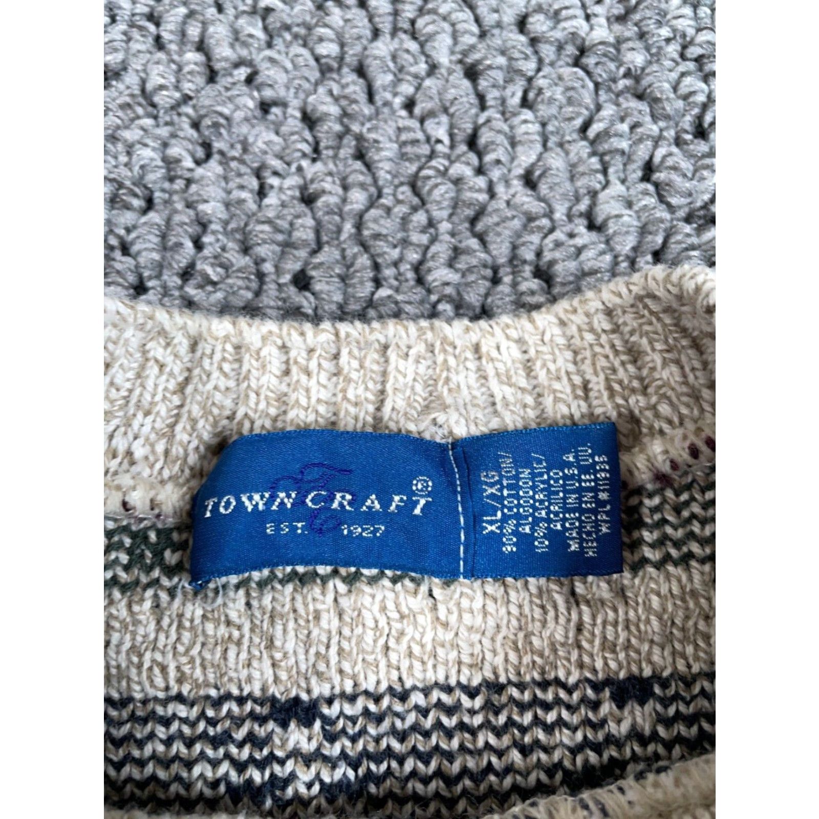 Vintage VINTAGE Towncraft 90s Geometric Pattern Sweater Adult XL Gray Chunky Knit Heavyweight Mens Size US XL / EU 56 / 4 - 4 Thumbnail