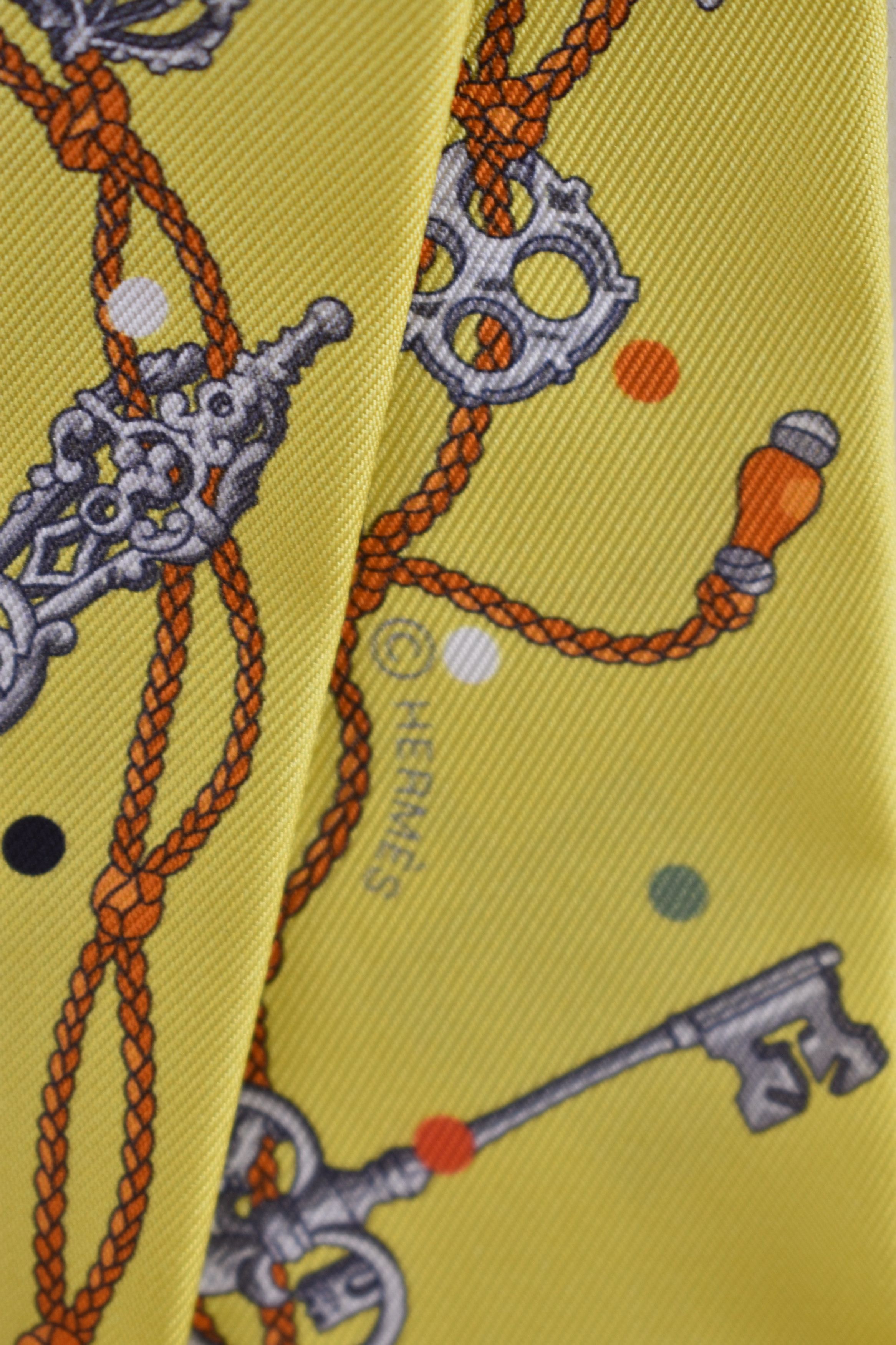 Hermes Scarf Twilly Fringe Leather Les Cles A Pois Jaune Argent Vif Size ONE SIZE - 11 Thumbnail