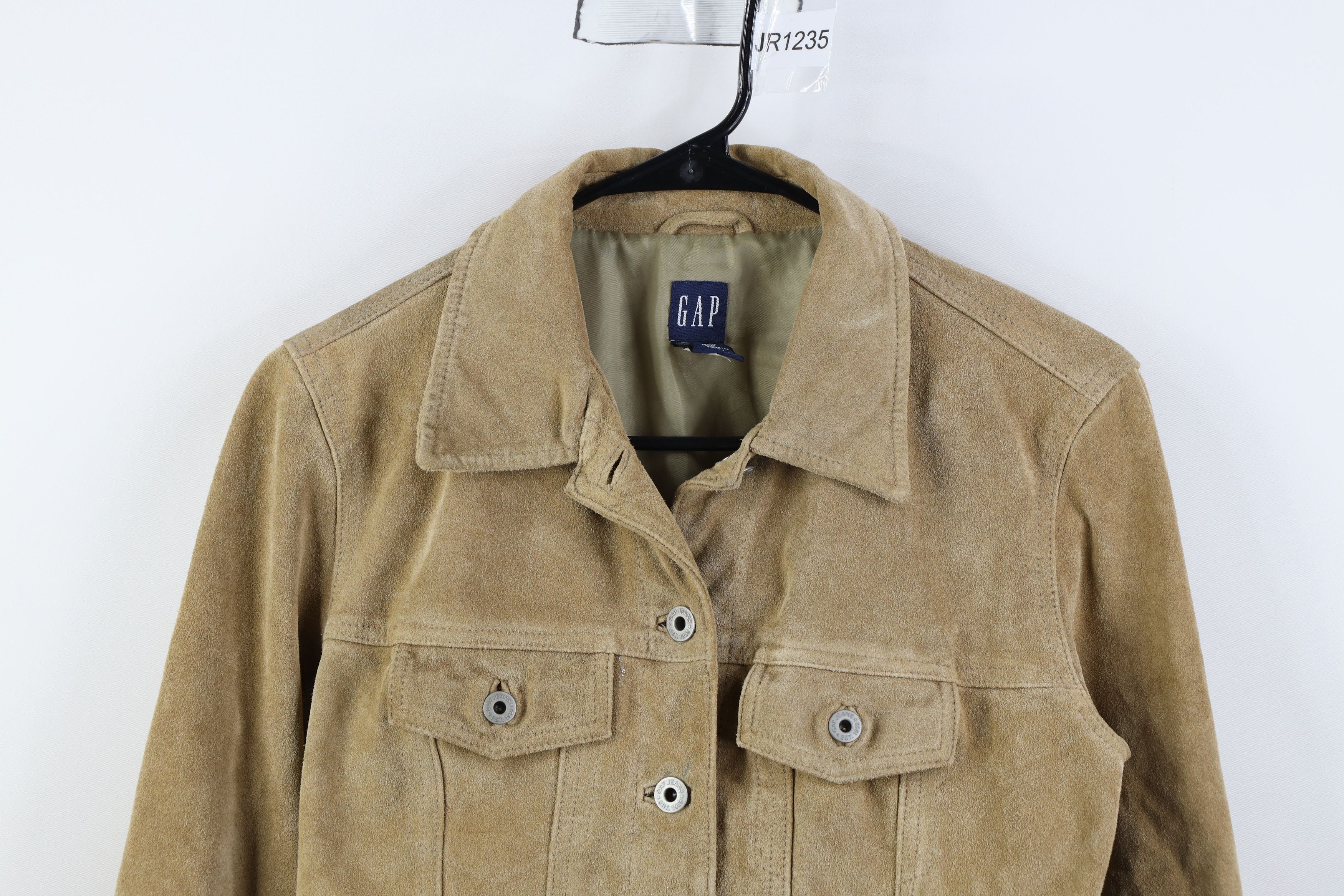 Gap Vintage 90s Y2K Gap Babydoll Leather Trucker Jacket Beige Size XS / US 0-2 / IT 36-38 - 2 Thumbnail