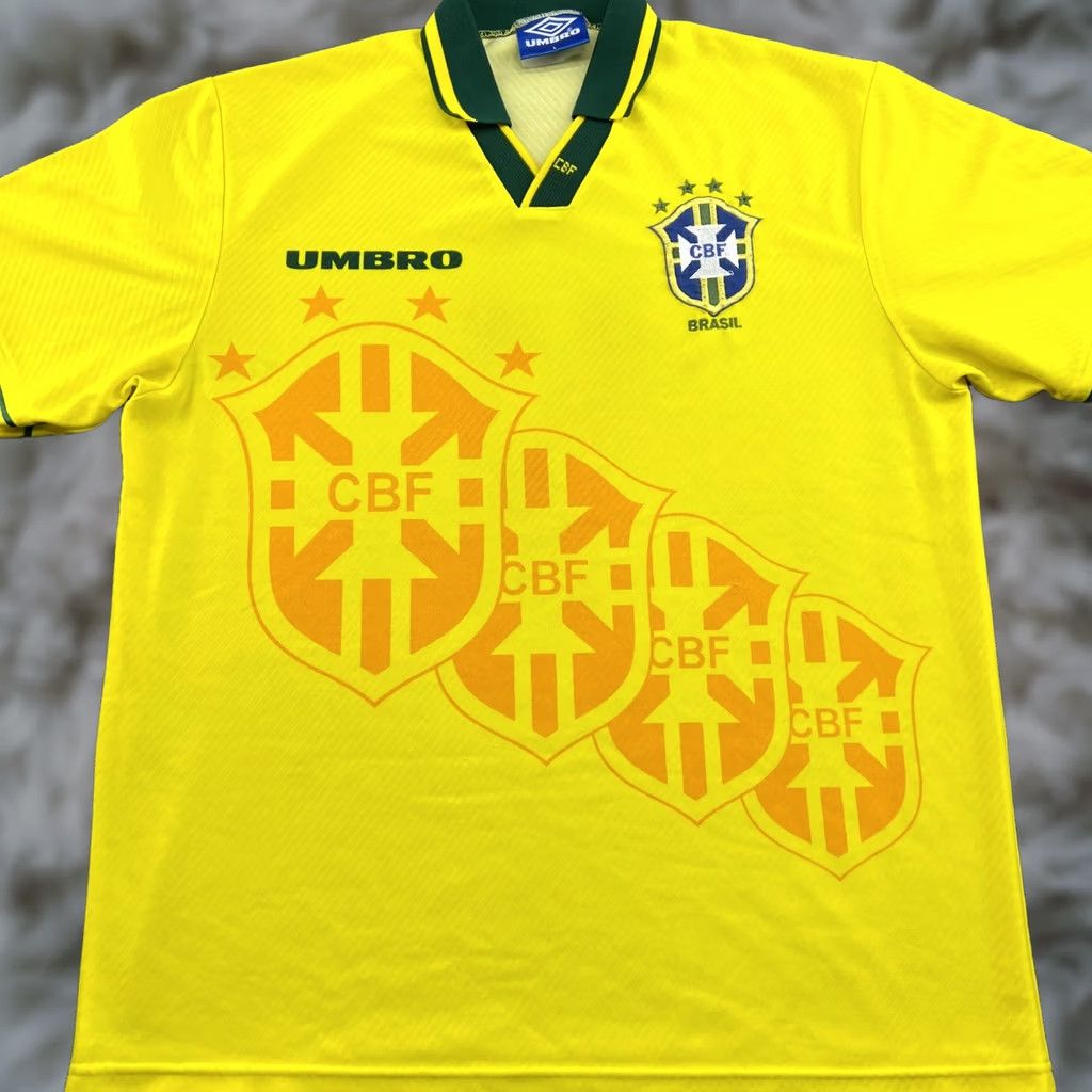Umbro Umbro Shirt Brazil 1994 1996 Home Football Jersey Yellow Large Short Sleeve Jersey Mens PMID Size US L / EU 52-54 / 3 - 1 Thumbnail