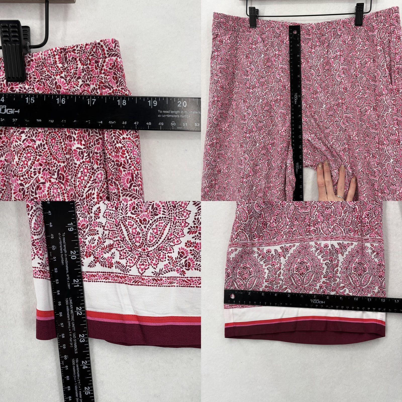 J. Jill J Jill Paisley Wide Leg Capri Pants Womens LP Pink Rayon Elastic Waist Preppy Size 36" / US 14 / IT 50 - 8 Thumbnail