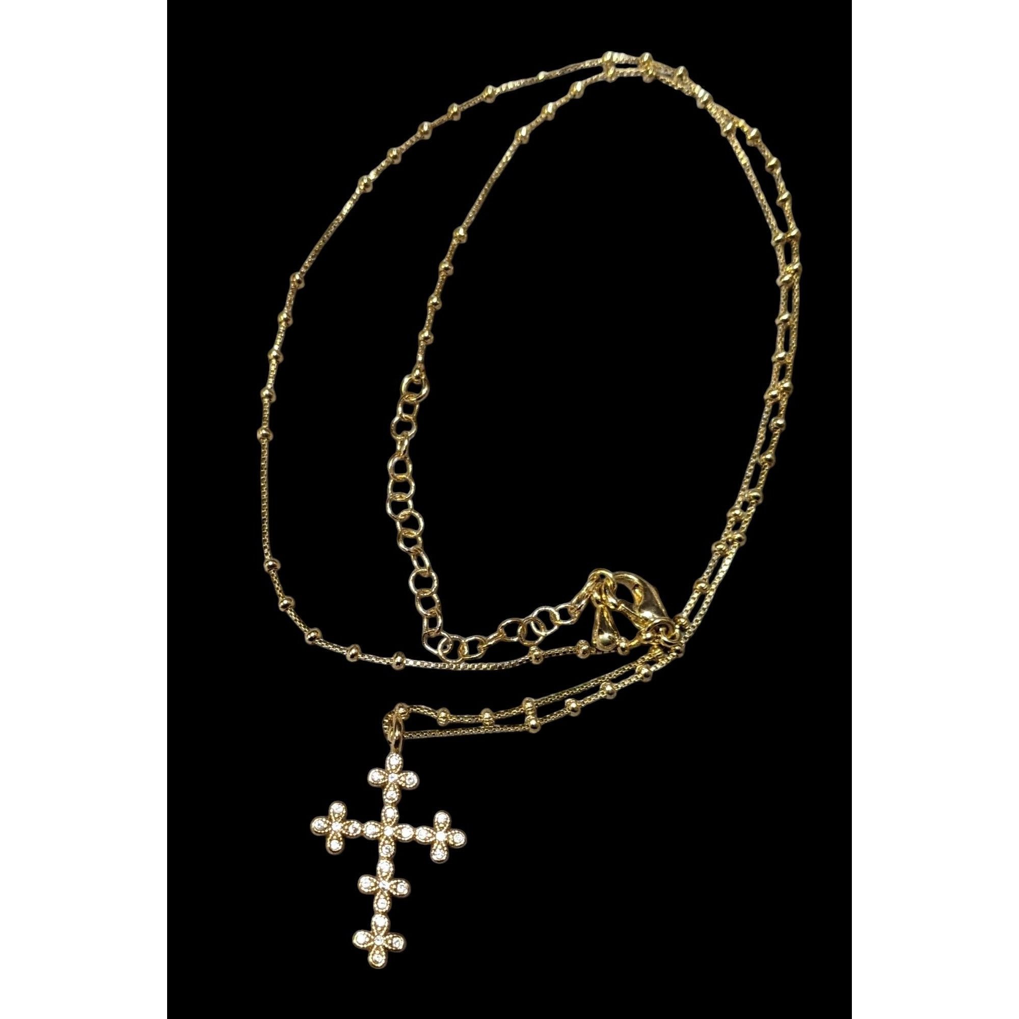 Other Dainty Minimalist Gold Tone Gemmed Cross Necklace Size ONE SIZE - 2 Thumbnail