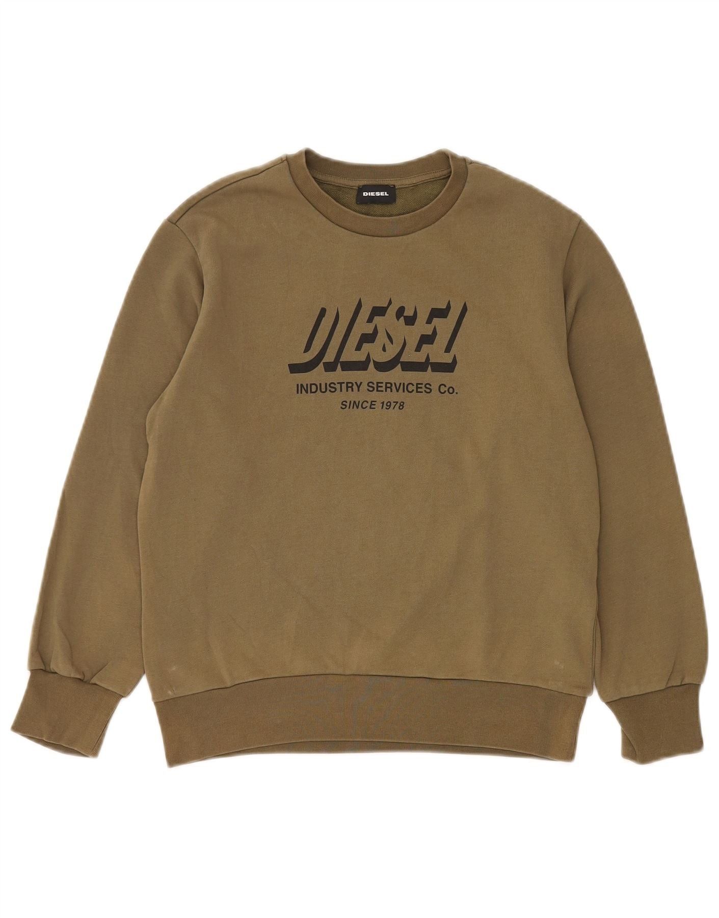 Diesel Womens Graphic Sweatshirt Jumper UK 12 Medium Khaki Cotton Size S / US 4 / IT 40 - 1 Thumbnail