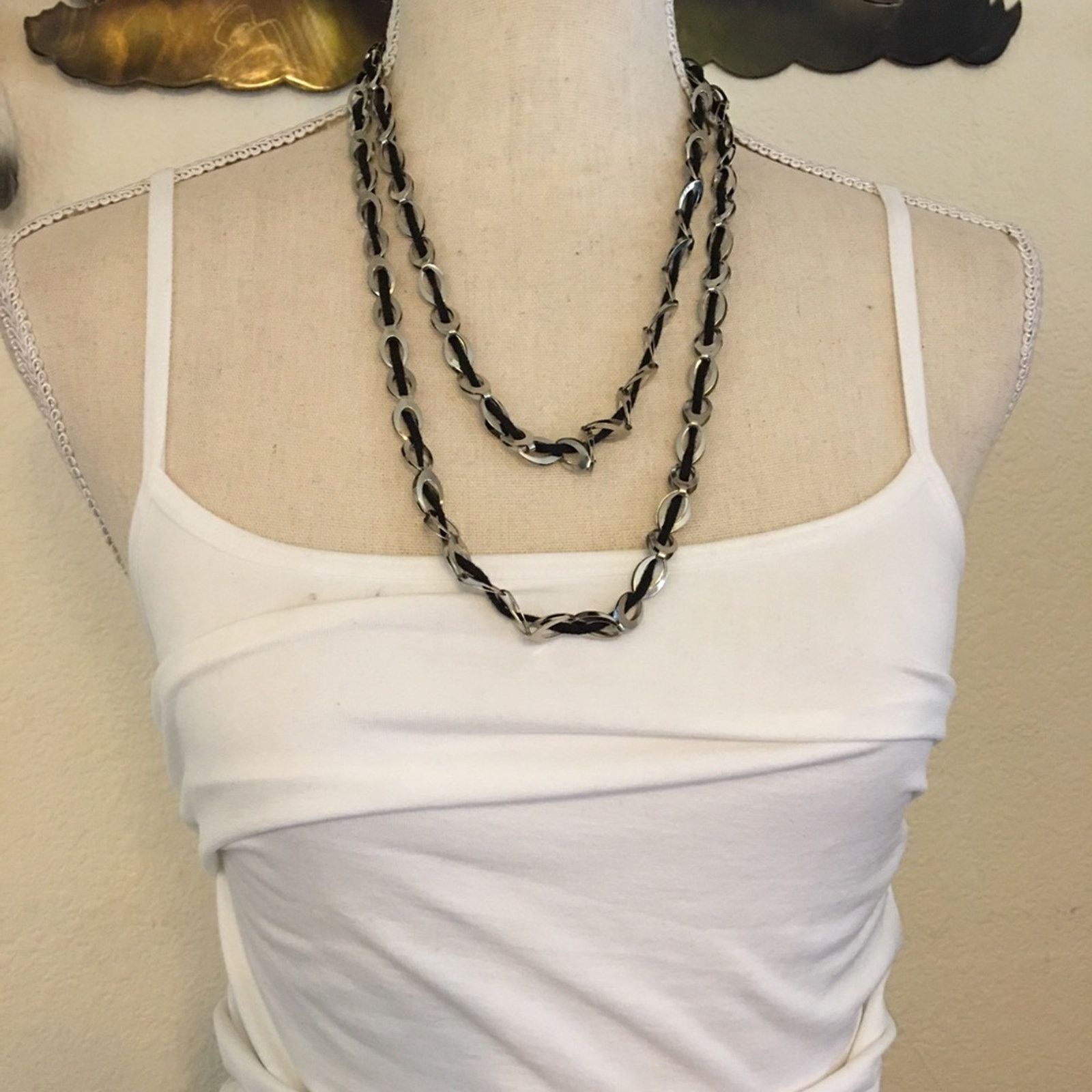 Jewelry Soft black ribbon woven silver link necklace Size ONE SIZE - 3 Thumbnail