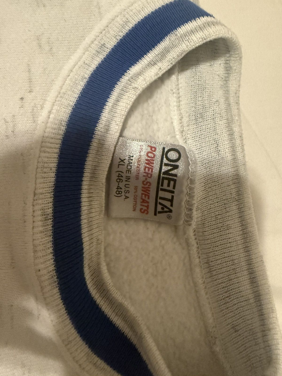 Vintage Vintage Sweatshirt White with blue striped Size US L / EU 52-54 / 3 - 3 Thumbnail