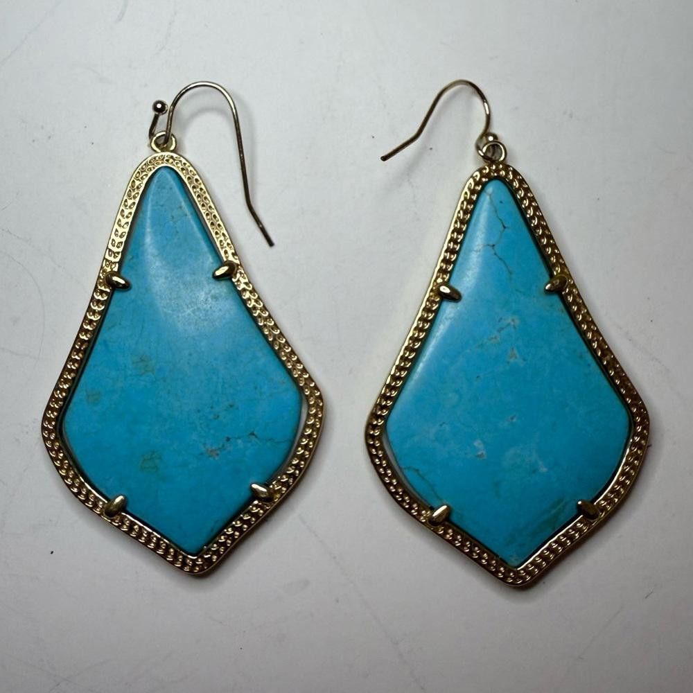 Designer Kendra Scott Alexandra Turquoise Blue Gold Drop Earrings Size ONE SIZE - 4 Thumbnail