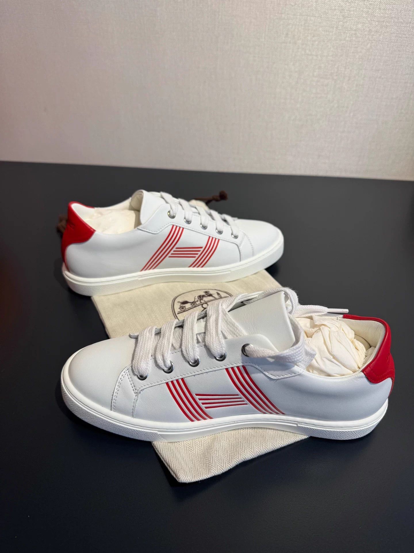 Hermes Hermes Red & White Leather Sneakers 37 Size US 6 / IT 36 - 2 Thumbnail