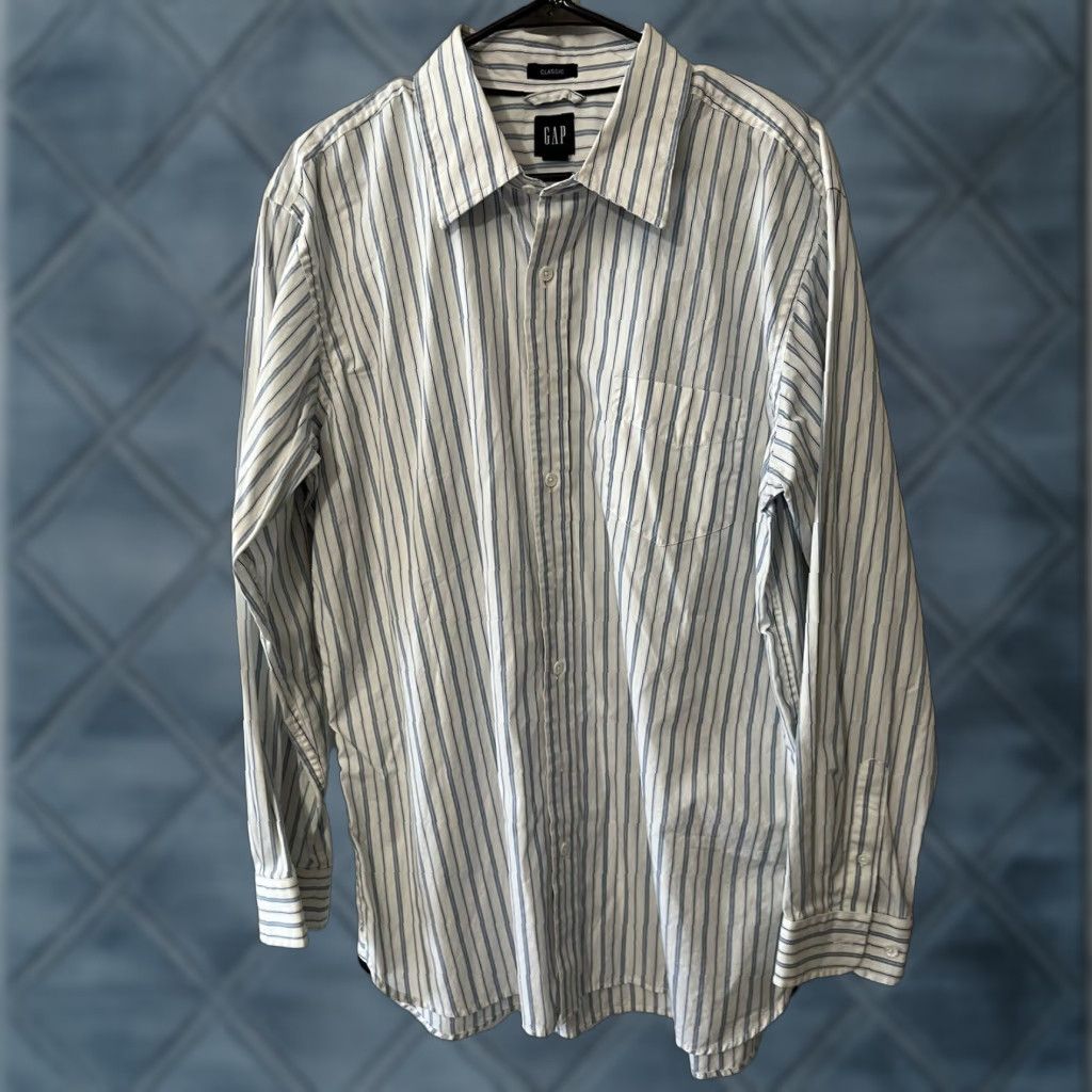 Gap Gap Button Down Shirt Mens XL White Blue Striped Short Sleeve Cotton Casual Size US XL / EU 56 / 4 - 1 Thumbnail