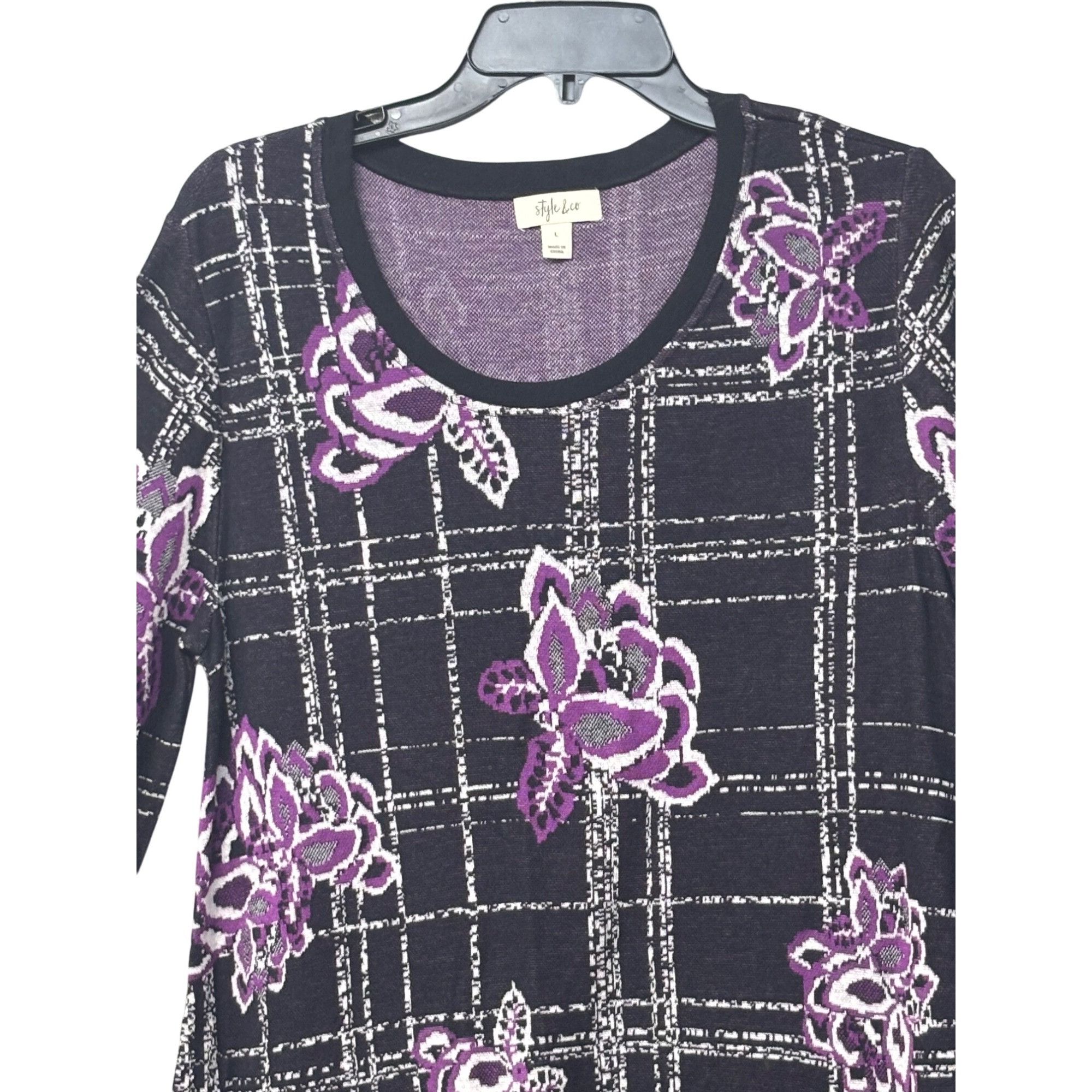 Other Style & Co Patterned Jacquard Sweater, Violet combo, Sz. L Size L / US 10 / IT 46 - 3 Thumbnail