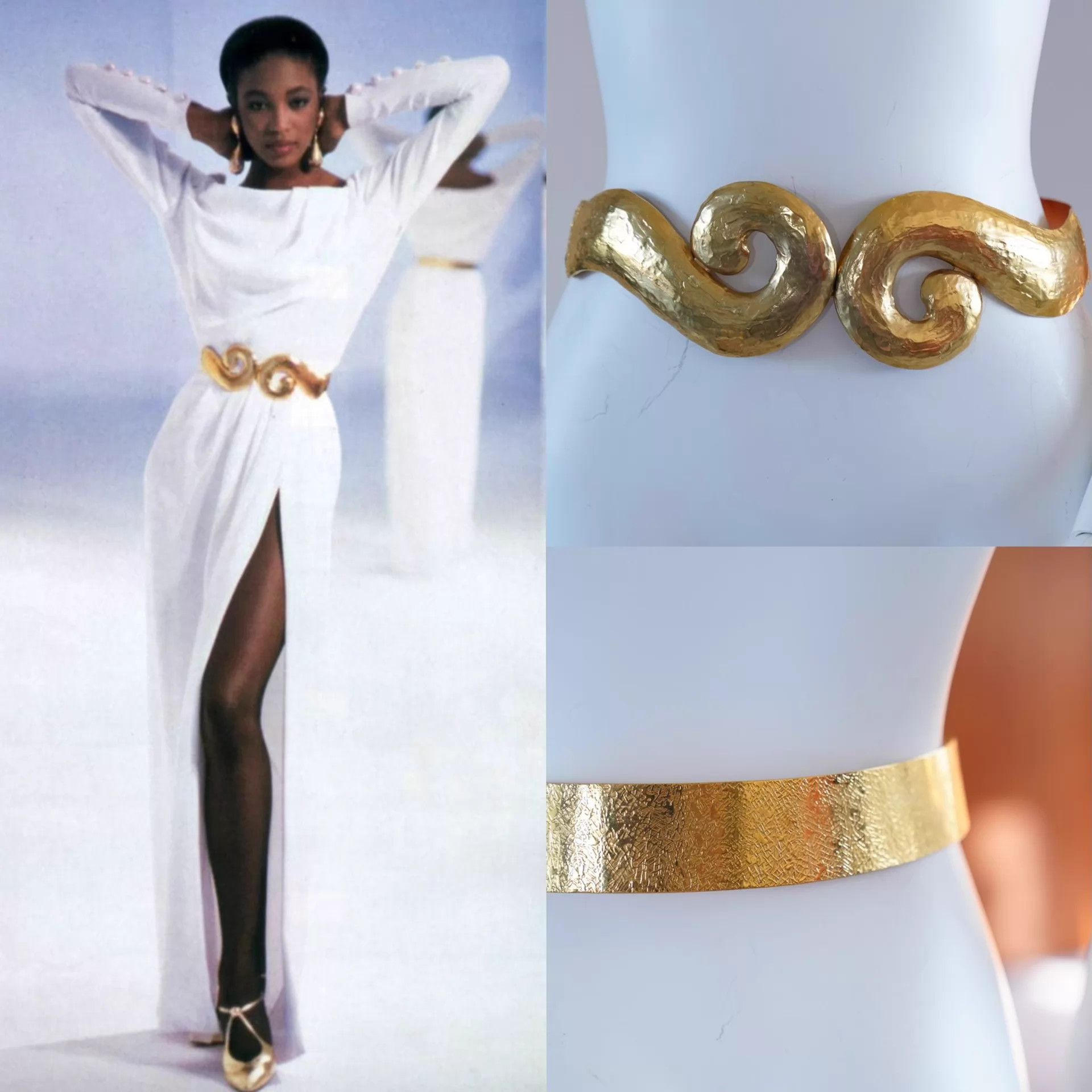 Yves Saint Laurent YSL 1989 Runway Gold Sculptural Hammered Metal Belt Size ONE SIZE - 1 Thumbnail
