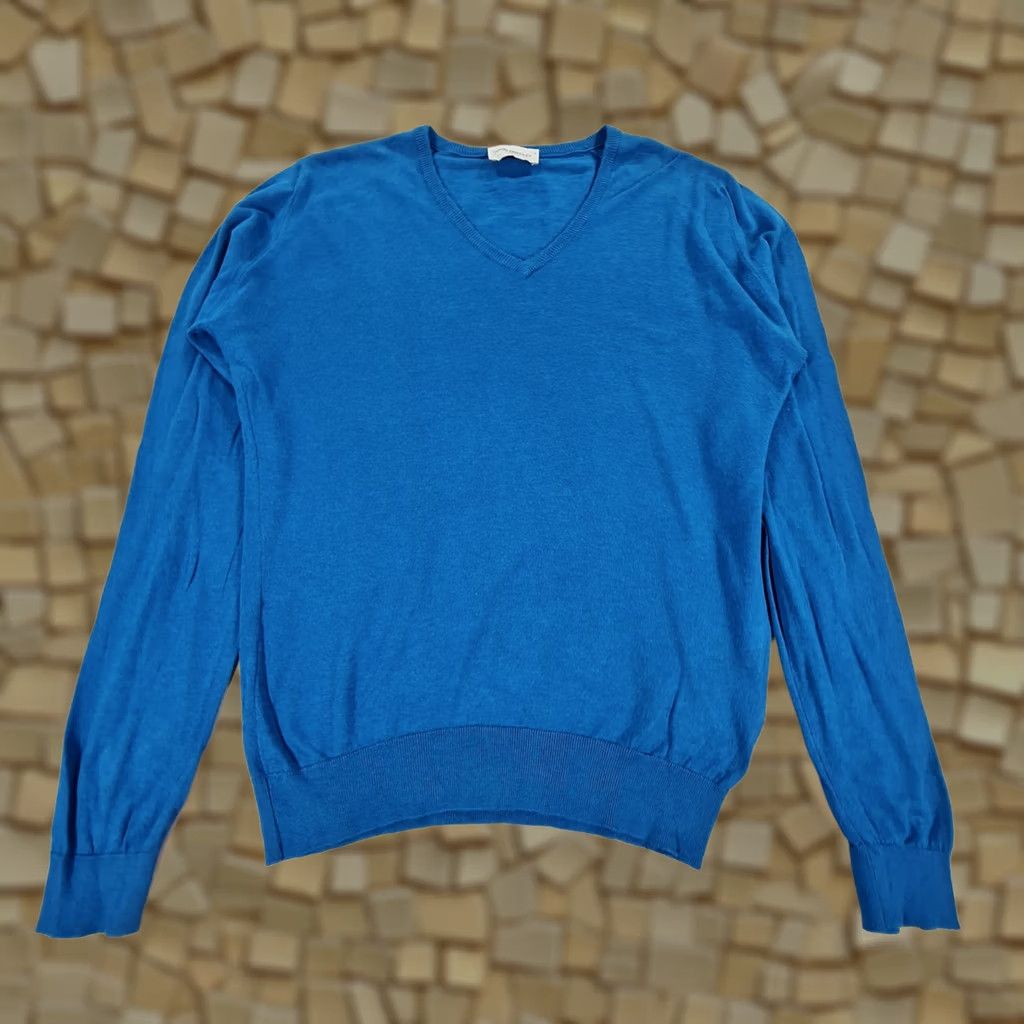 Sunspel Sunspel Jumper Blue Small Mens Wool Cotton? No—actually Cotton Sunspel Jumper Blue Small Mens Pullover V-Neck Lightweight Casual Classic Navy? Size US M / EU 48-50 / 2 - 1 Thumbnail