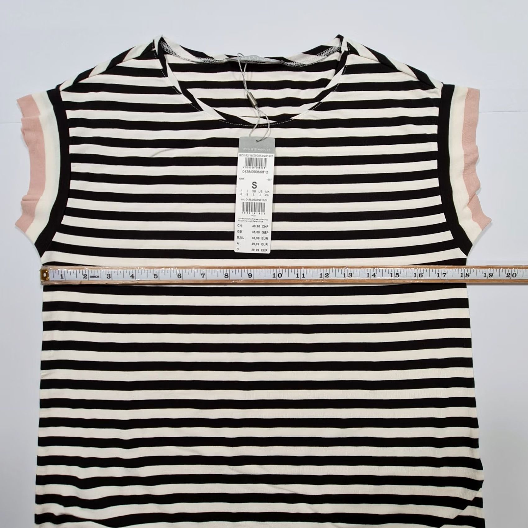 CO Betty & Co Womens T Shirt White Black Small Striped Short Sleeves Stretch Top Size S / US 4 / IT 40 - 6 Thumbnail