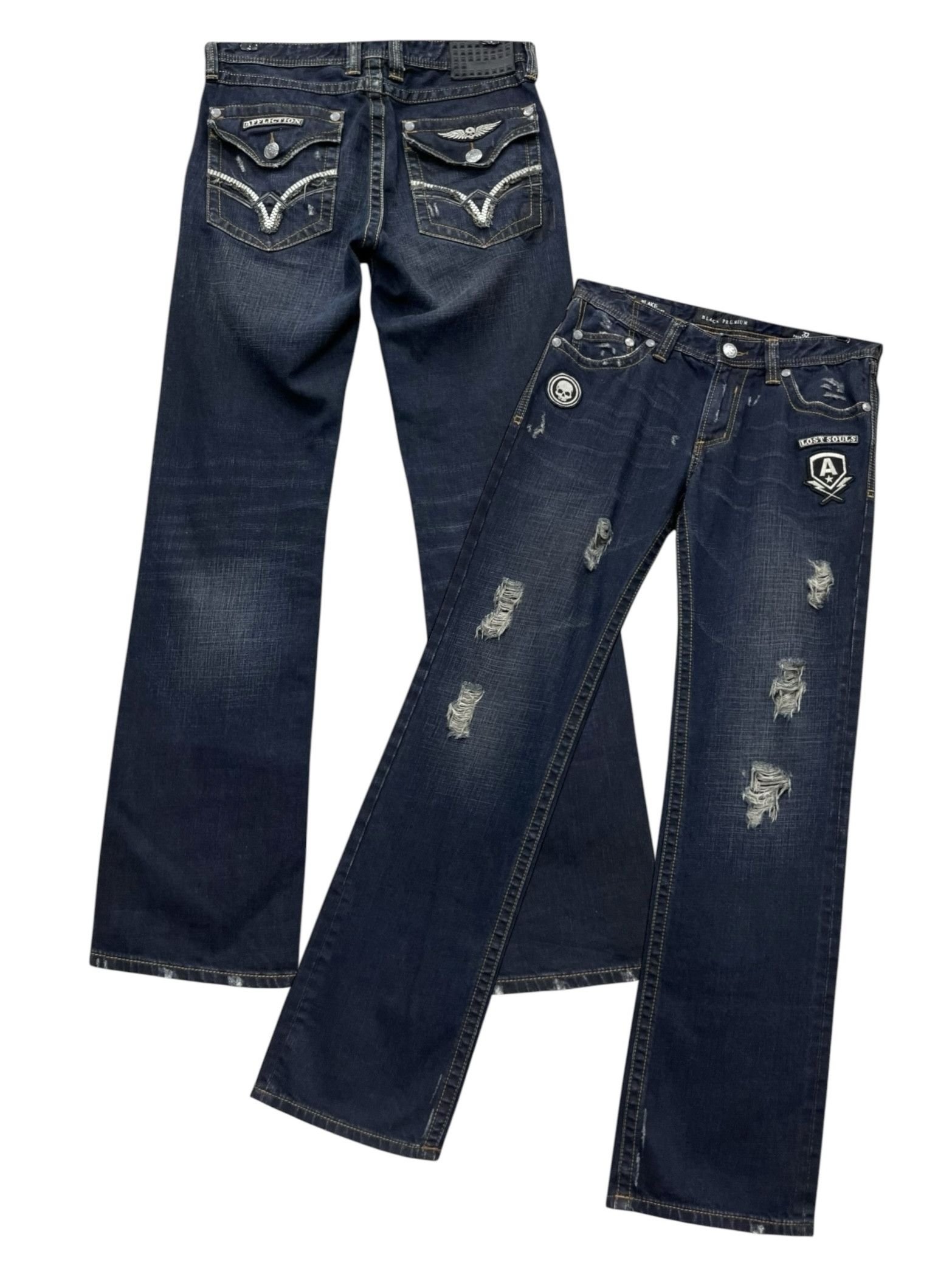 Affliction 💀AFFLICTION BLAKE RELAXED STRAIGHT SKULL LOST SOULS Ripped Size US 31 - 4 Thumbnail