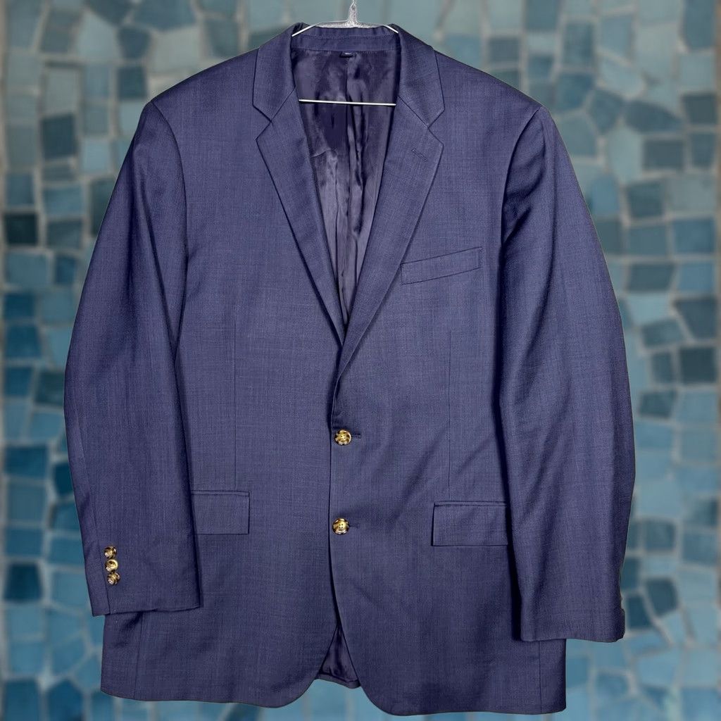 J.Crew J.CREW Thompson Blazer Mens 44L 100% Worsted Wool Slim Sport Coat Jacket Blue Solid Long Notch-Button 2-Button Size 44R - 1 Thumbnail
