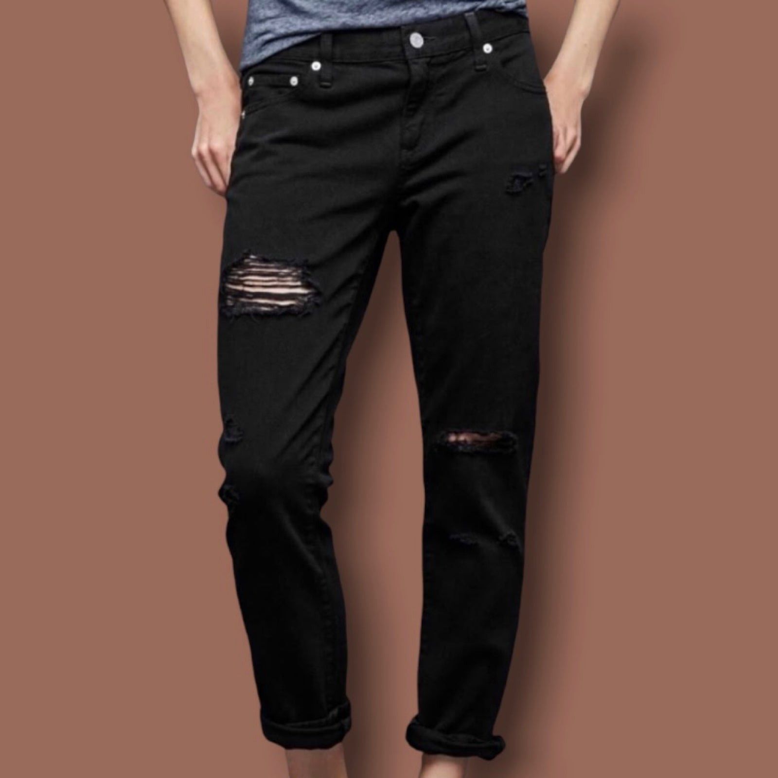 Gap Gap 1969 Black Ripped Girlfriend Denim Jeans Size 24r NWT Size 24" / US 00 / IT 34 - 12 Thumbnail