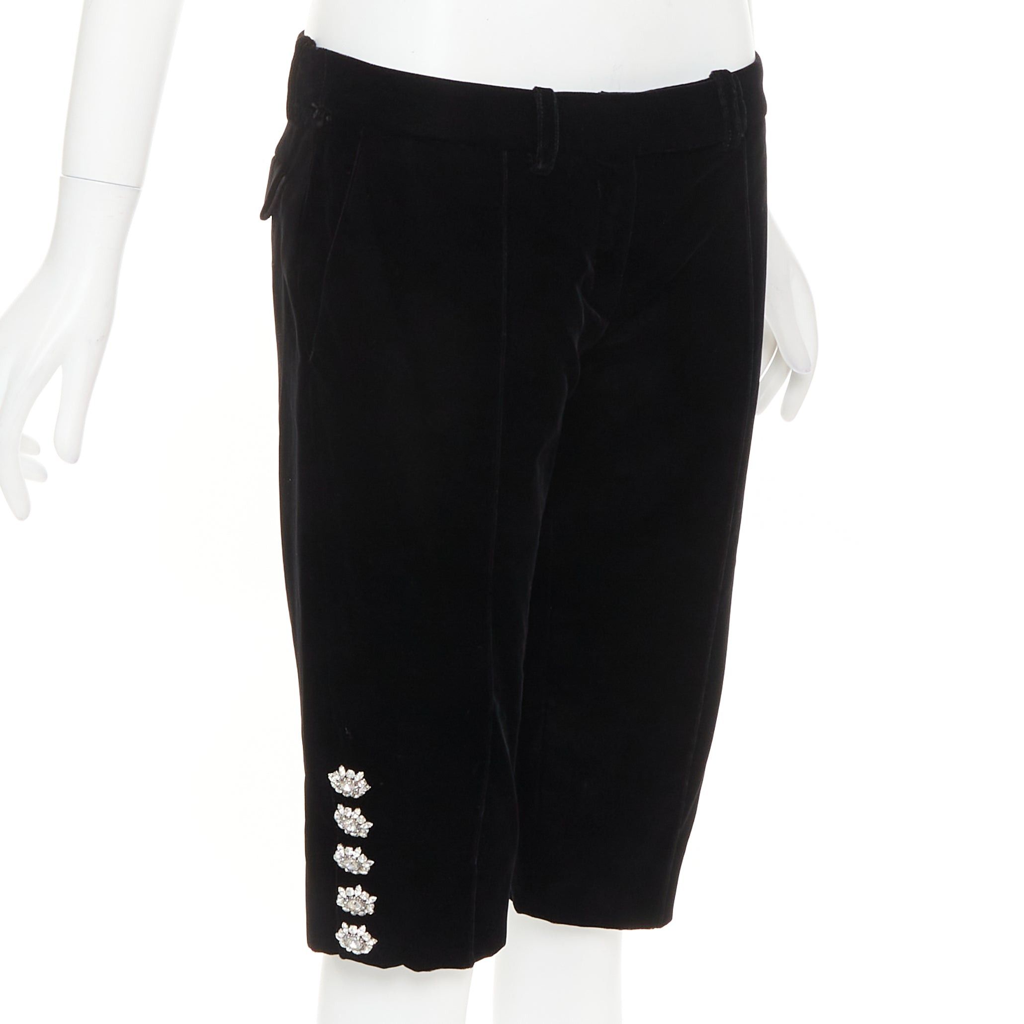 Alexandre Vauthier ALEXANDRE VAUTHIER COUTURE black velvet flower crystal button embellished knee pants Size 26" / US 2 / IT 38 - 1 Thumbnail