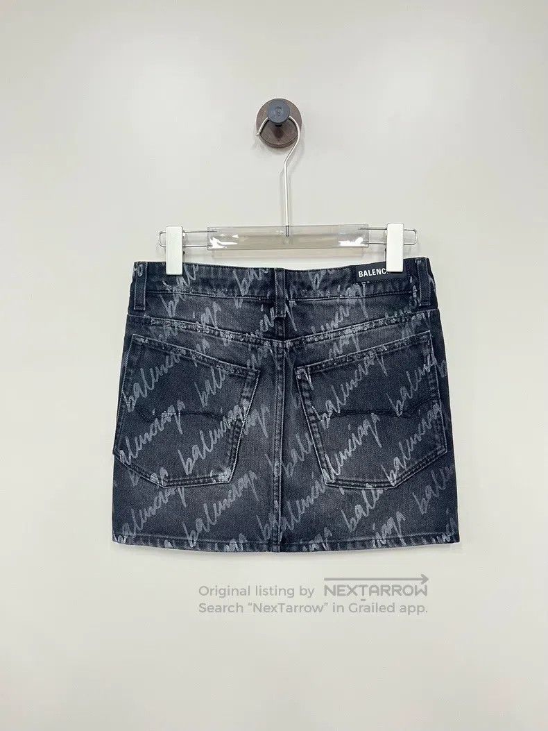 Balenciaga Balenciaga Black washed distressed logo denim short skirt Size 33" - 2 Thumbnail