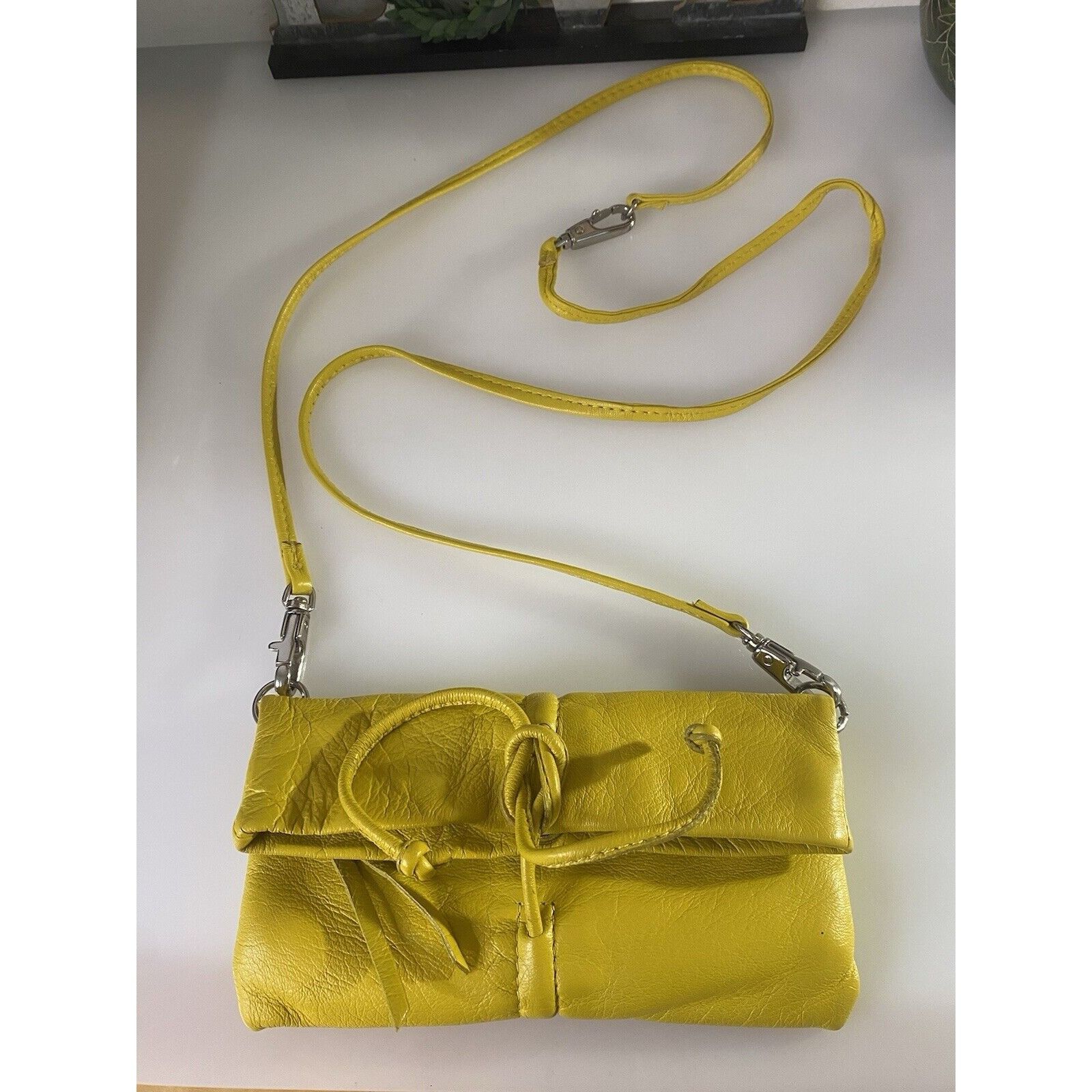 Vintage Arezzo Yellow Leather Small Crossbody Shoulder Bag Clutch Ad Size ONE SIZE - 12 Thumbnail