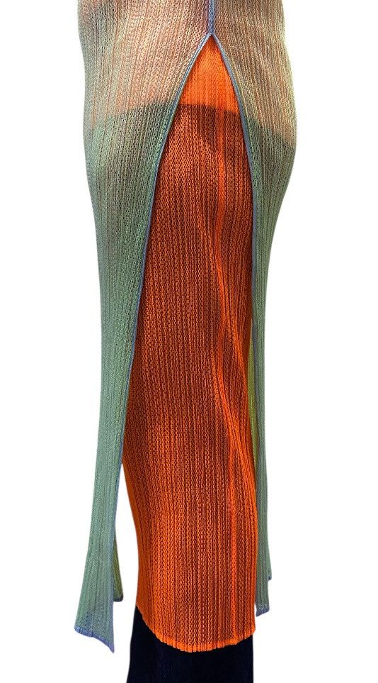 Pleats Please Issey Miyake Pleats Please Fluorescent Green Orange Mesh Overlay Dress Size L / US 10 / IT 46 - 7 Thumbnail