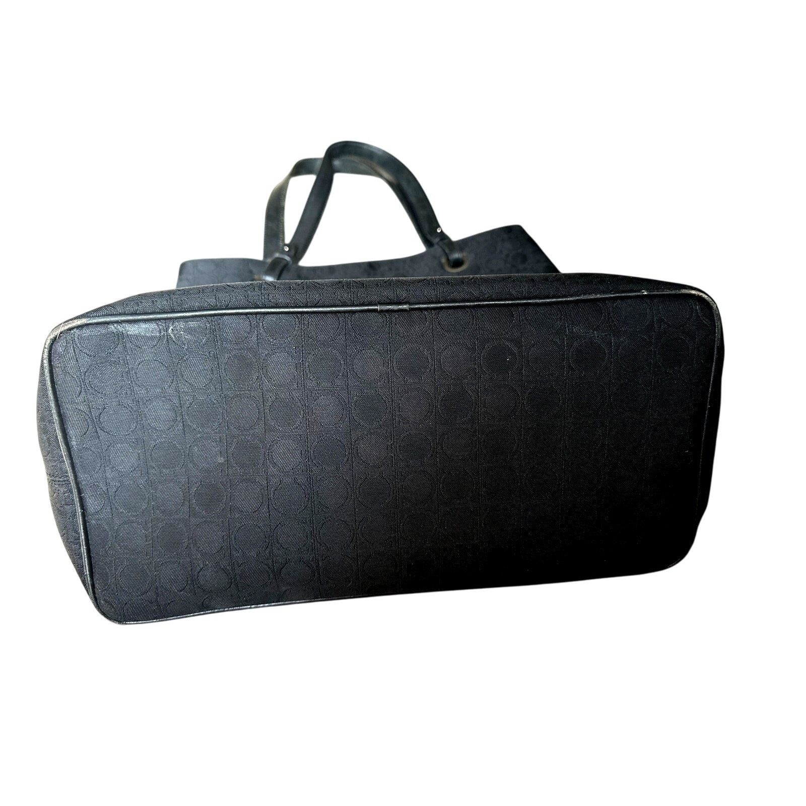 Salvatore Ferragamo Salvatore Ferragamo Black Gancini Canvas w Leather Tote Bag Size ONE SIZE - 3 Thumbnail