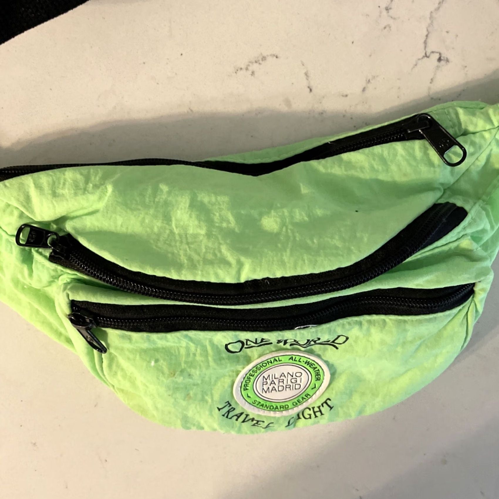Doublet VINTAGE Milano Parigi Madrid Fanny Pack Neon Green Day Glow Nylon Double Zip Waist Belt Unisex Adults Small 90s Y2K Size ONE SIZE - 5 Thumbnail