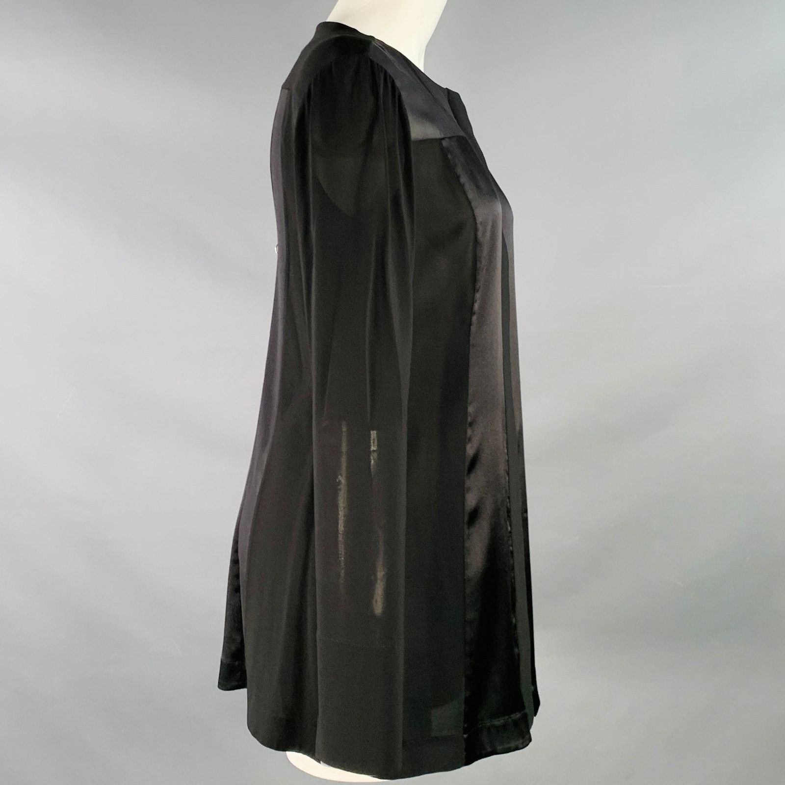 Donna Karan Black Cream Viscose Blend Mixed Materials Hidden Buttons Size M / US 6-8 / IT 42-44 - 2 Thumbnail