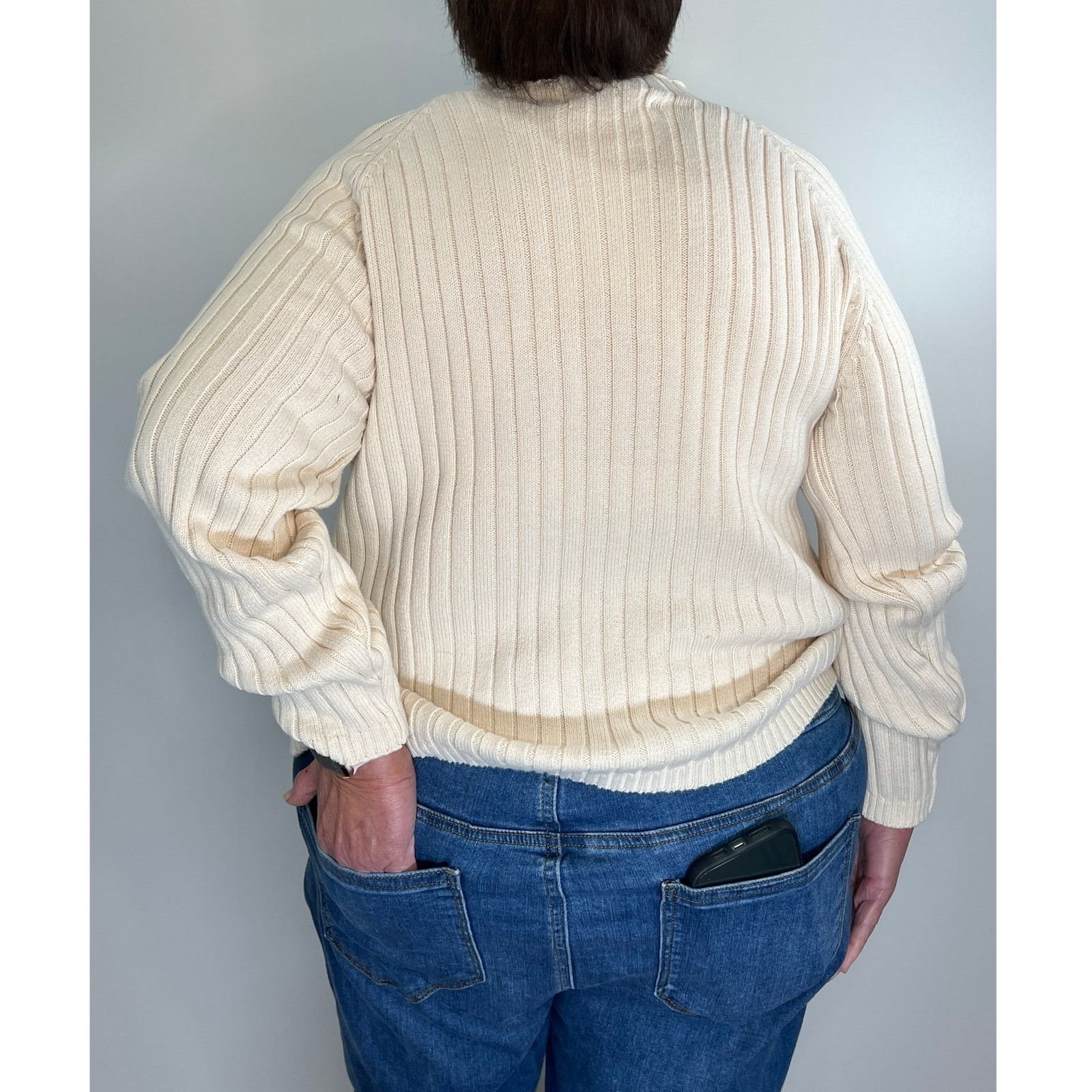 Vintage Vintage 90s Ribbed Knit Sweater Ivory Mock Neck Long Sleeve Size XL / US 12-14 / IT 48-50 - 6 Thumbnail