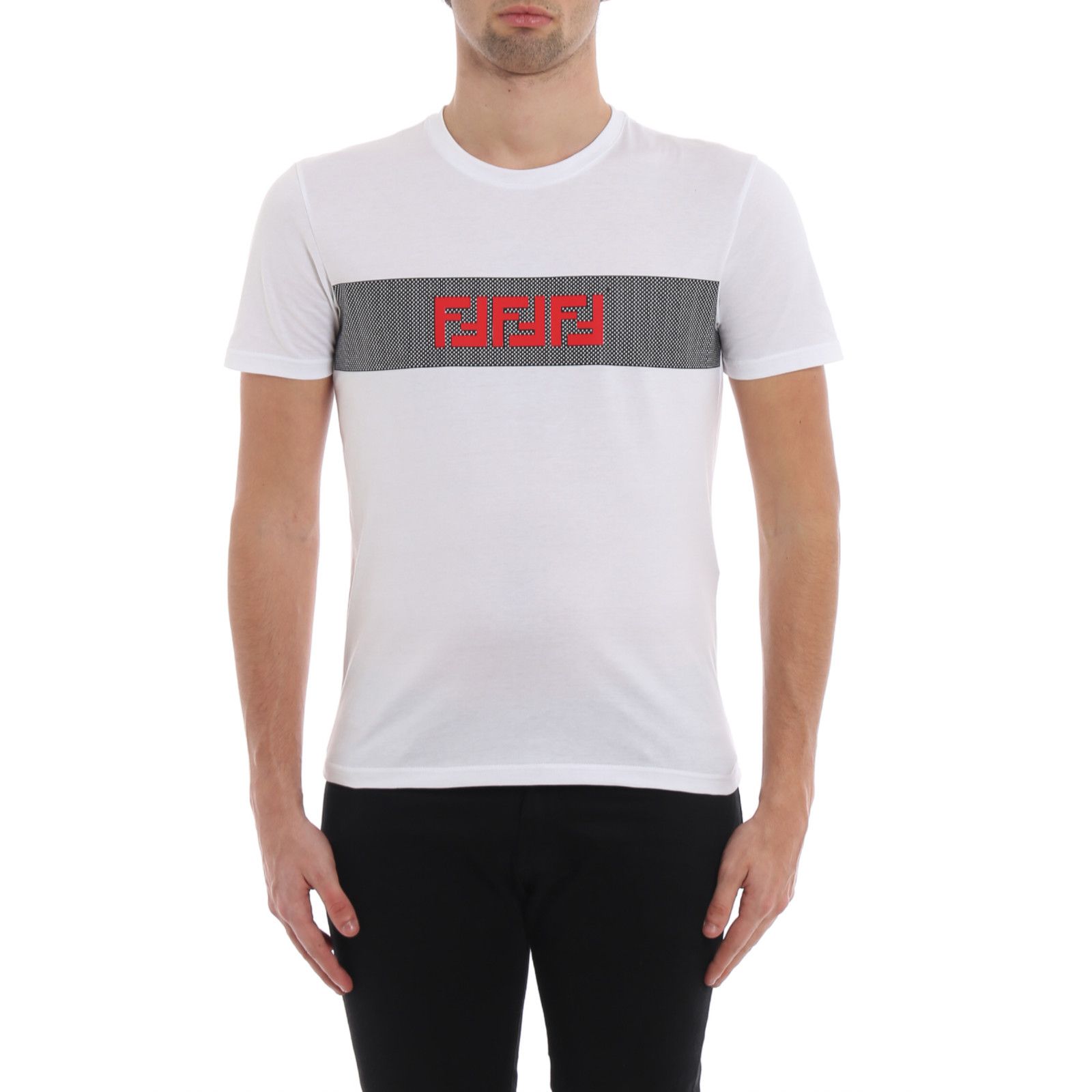 Fendi Fendi White Black Mesh Short Sleeve Cotton T-Shirt Medium M Size US M / EU 48-50 / 2 - 3 Thumbnail