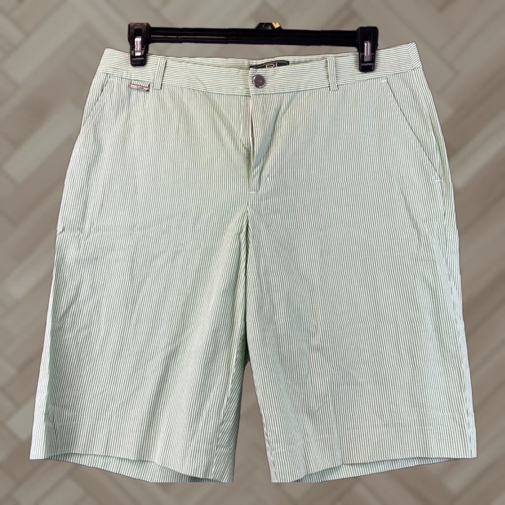 Ralph Lauren VINTAGE? No. LAUREN RALPH LAUREN ACTIVE Shorts WOMEN 12 Green White Stripes Pockets Cotton Blend Regular Fit 79-48 Size 34" / US 12 / IT 48 - 1 Thumbnail