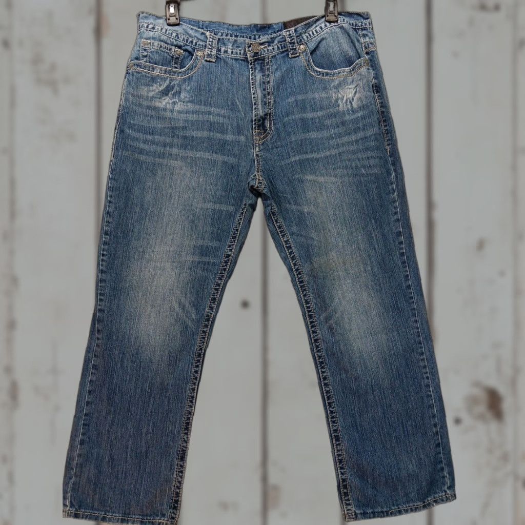 Denime Axel Jeans Mens Size 38 Relaxed Straight Blue Denim Zip Pocket Logo 38x30 Actual 38x28 Vintage No Pattern Solid Size US 38 / EU 54 - 1 Thumbnail