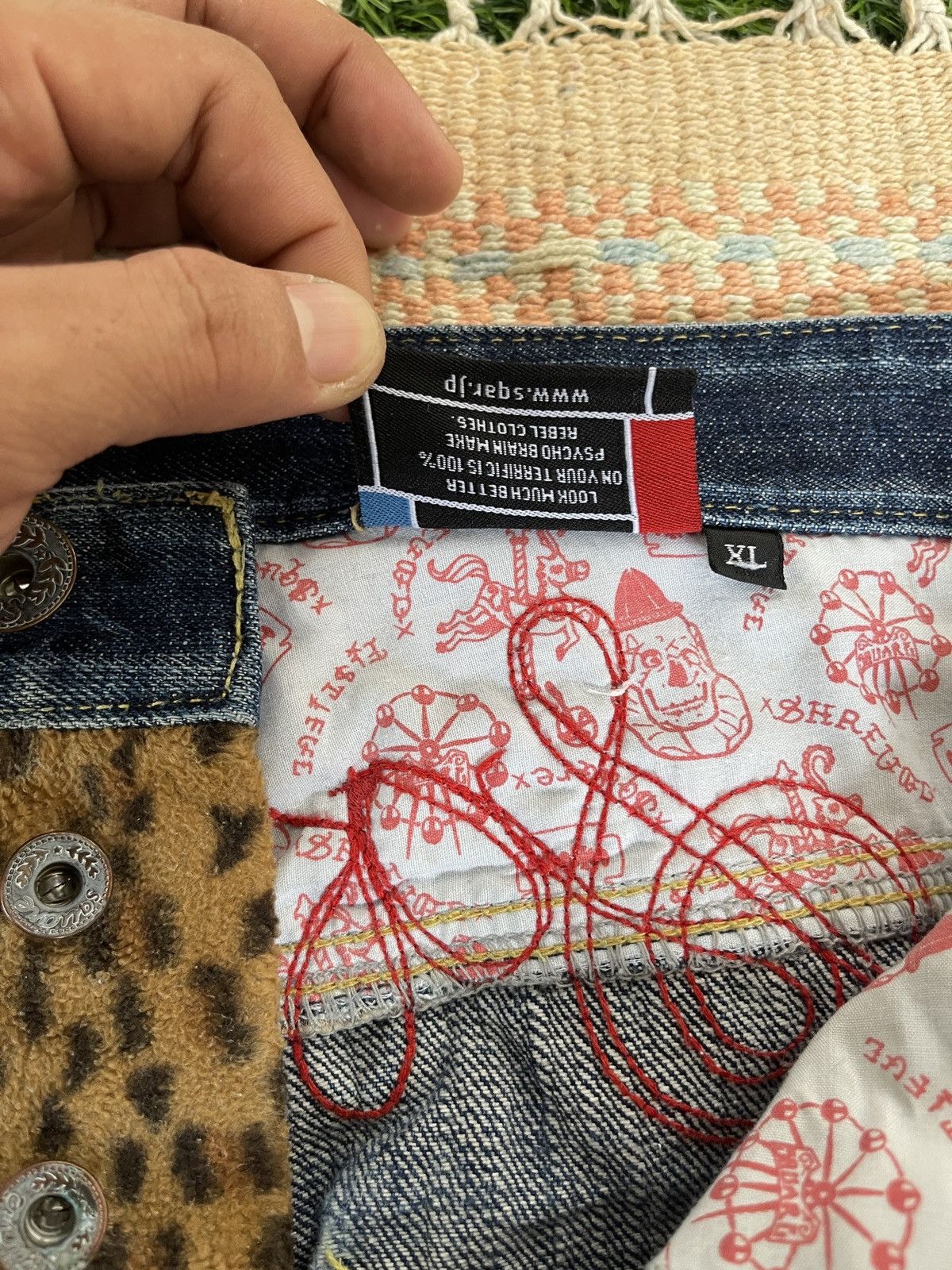 If Only Was True Very rare🔥SQUARE DARK🔥Embroidery Selvedge Distressed Jeans Size US 35 - 13 Thumbnail