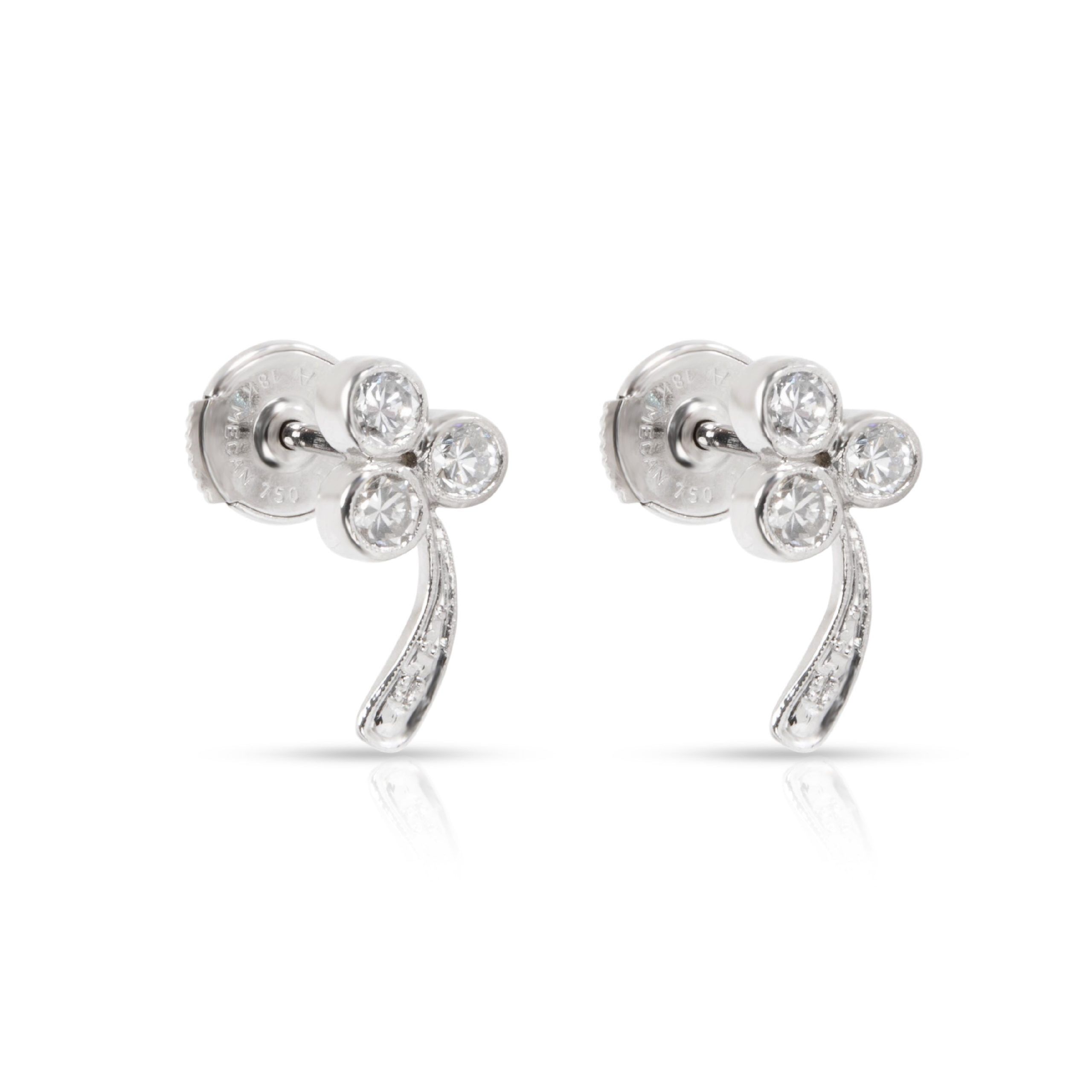 image of Diamond Three Leaf Clover Earrings In 18K White Gold 0.50 Ctw, Women's