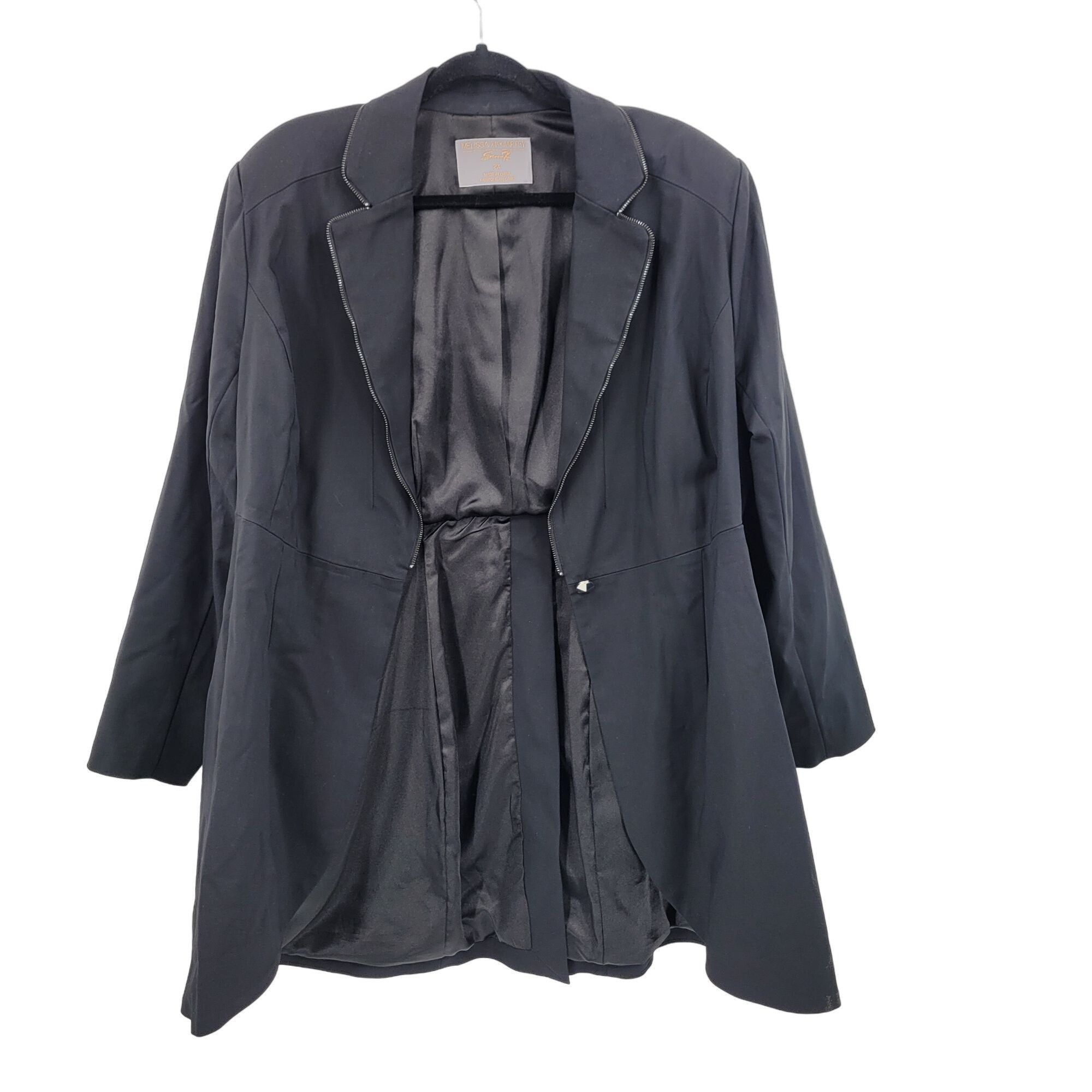 image of Designer Melissa Mccarthy Tuxedo Blazer Jacket 2X Black Zipper Trim, Women's (Size 2XL)