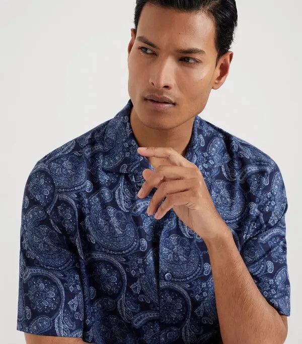 Brunello Cucinelli o1w1db10925 Short Sleeve Shirt in Navy Size US XS / EU 42 / 0 - 2 Thumbnail
